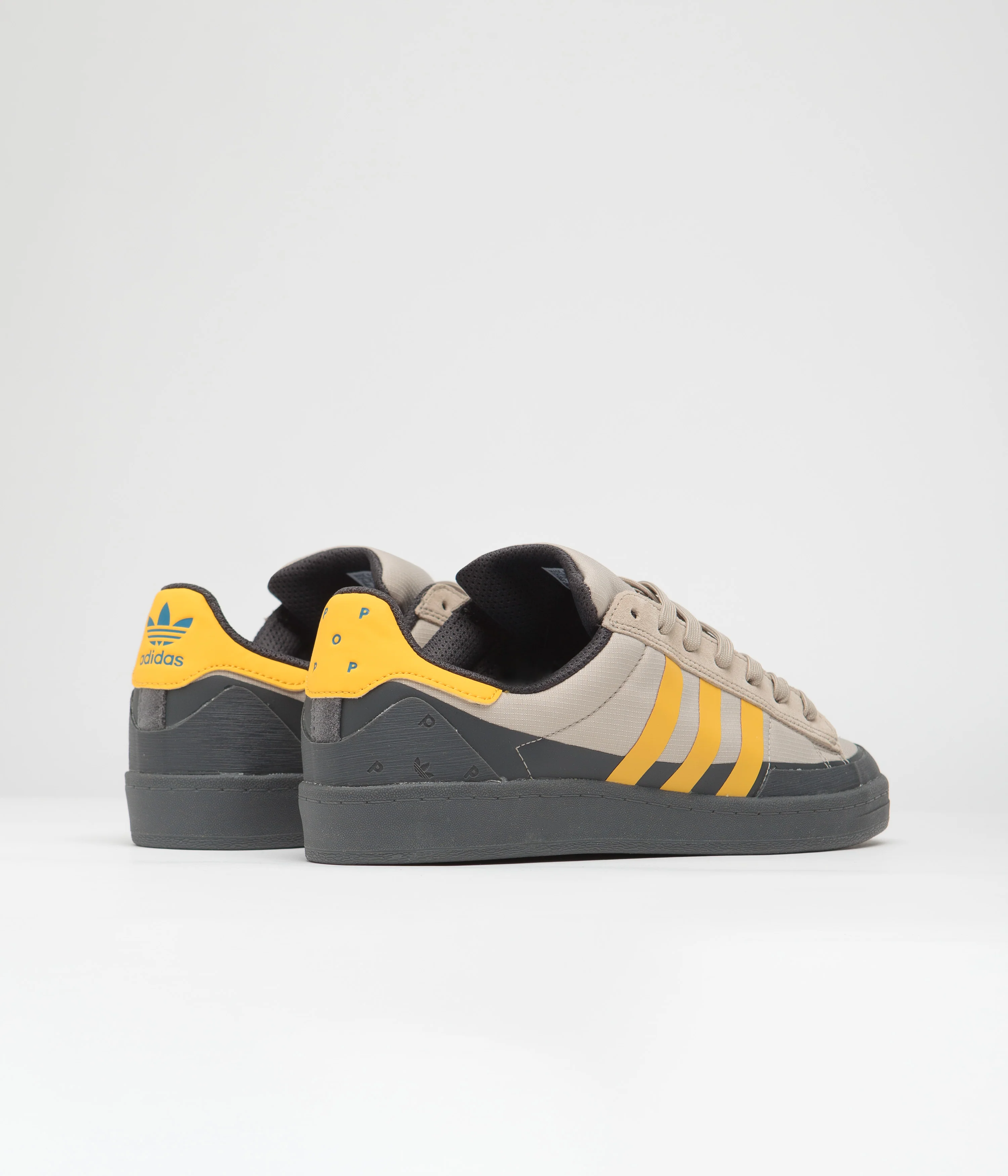 Adidas x Pop Trading Company Campus ADV Shoes - Grey Six / Active Gold / Clay Brown - Image 4