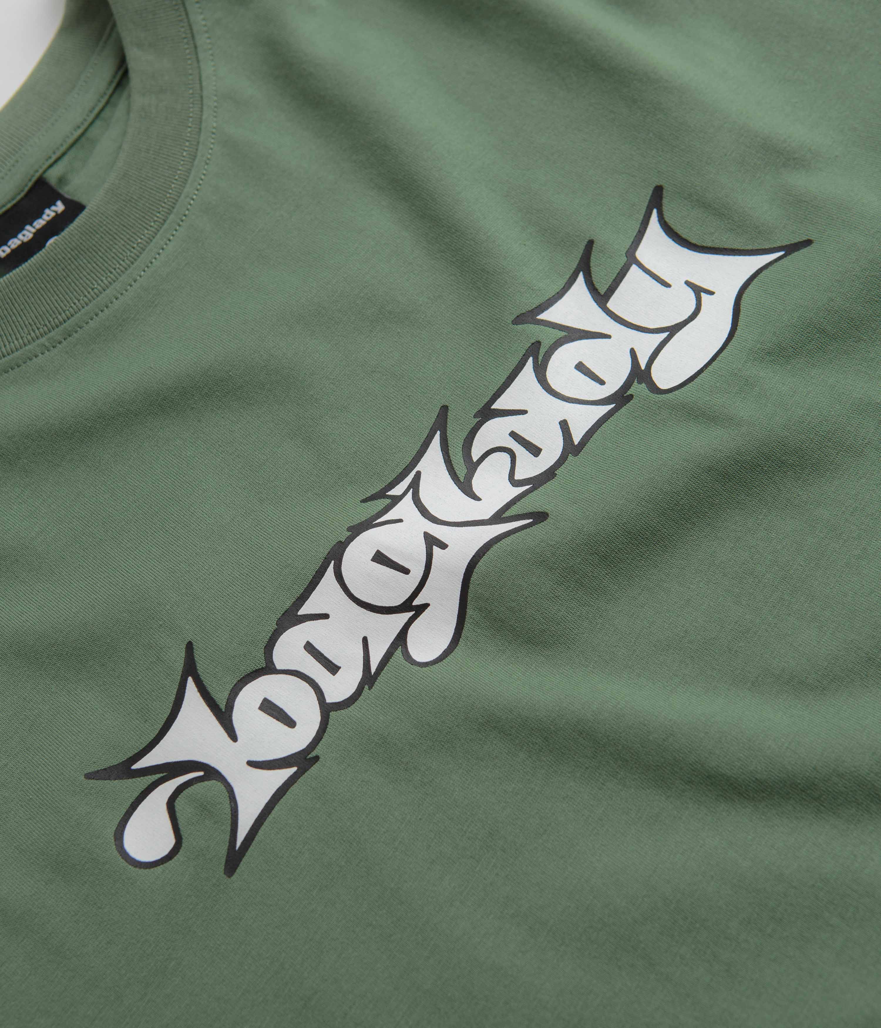 Baglady Bootleg Throw Up Logo T-Shirt - Sage Green - Image 2