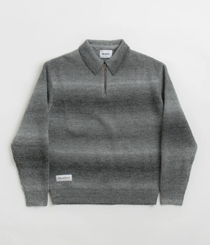 Butter Goods Beams 1/4 Zip Knit Polo Sweatshirt - Charcoal