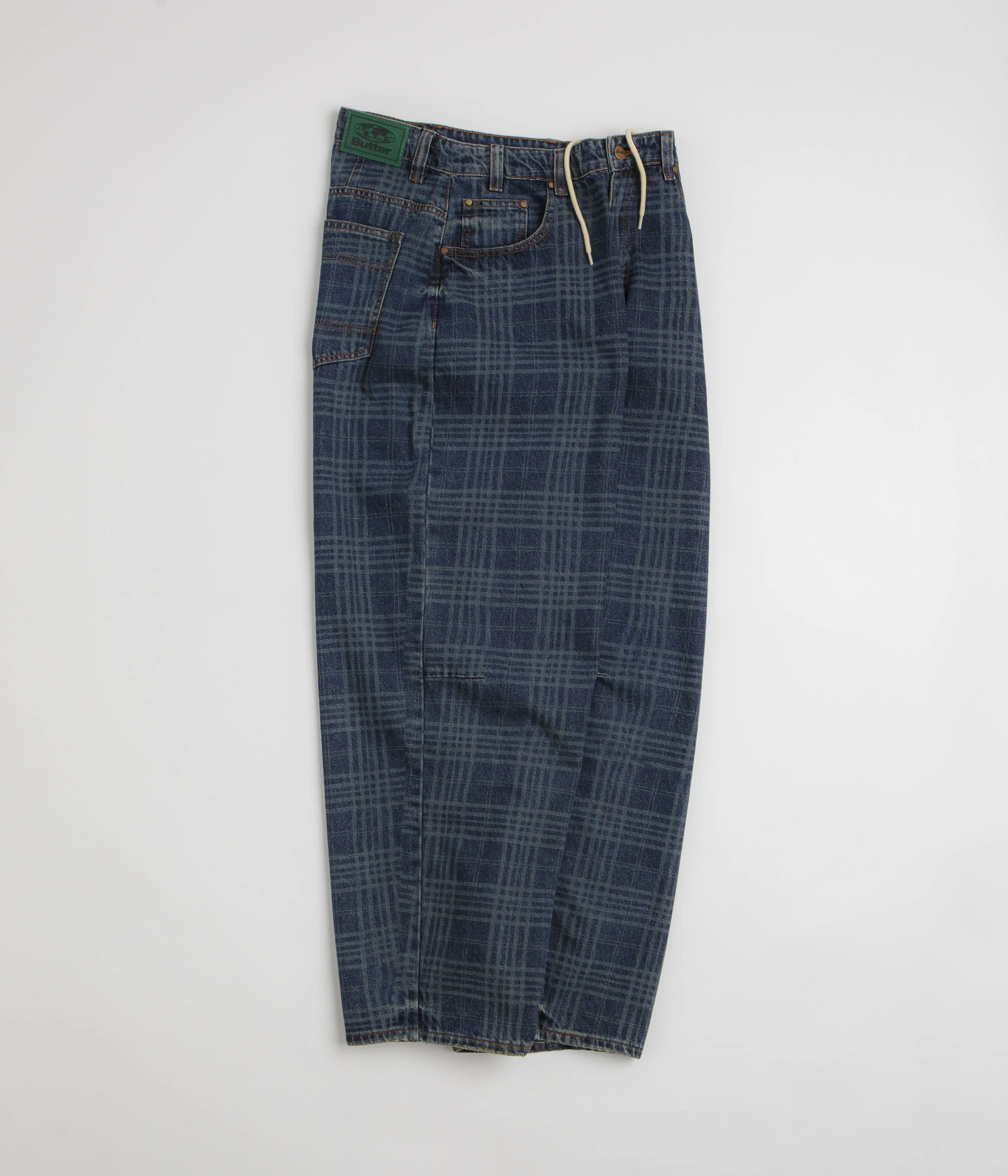 Butter Goods Burn Wide Cut Jeans - Dark Indigo Plaid - Image 2