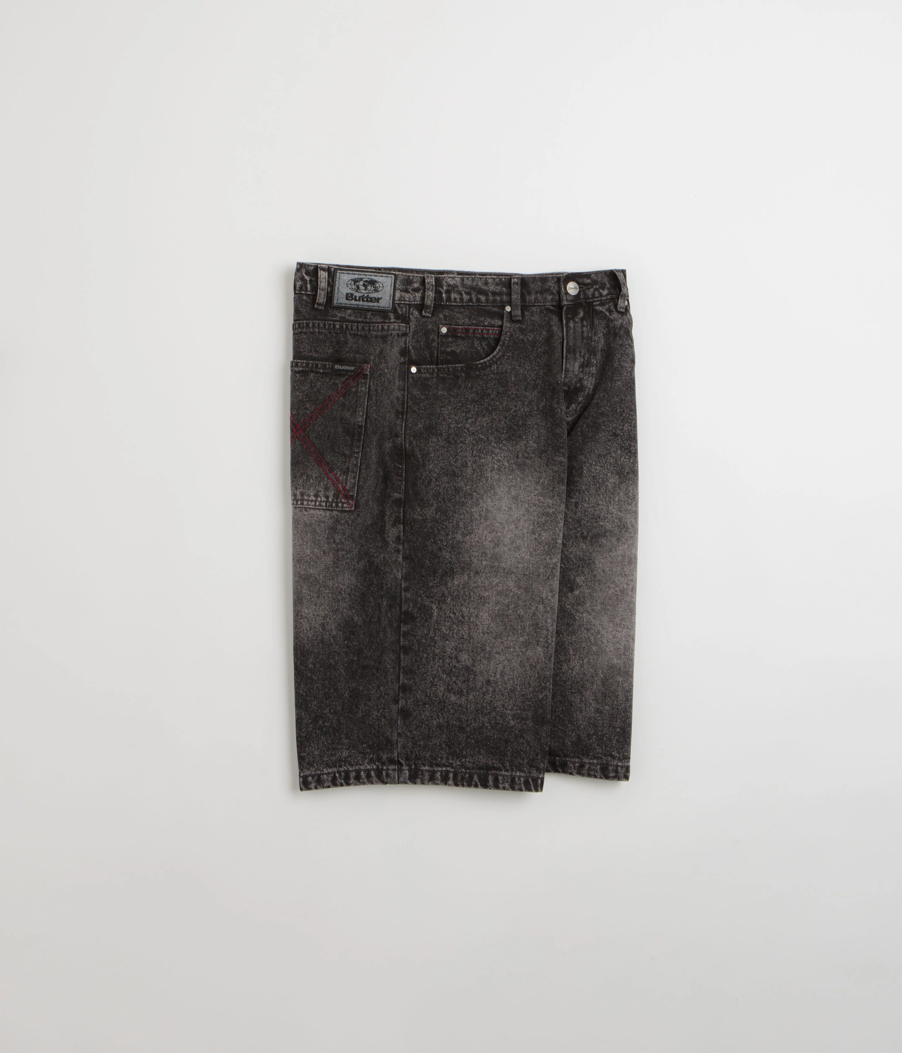 Butter Goods Distressed Big Denim Shorts - Gun Metal - Image 2