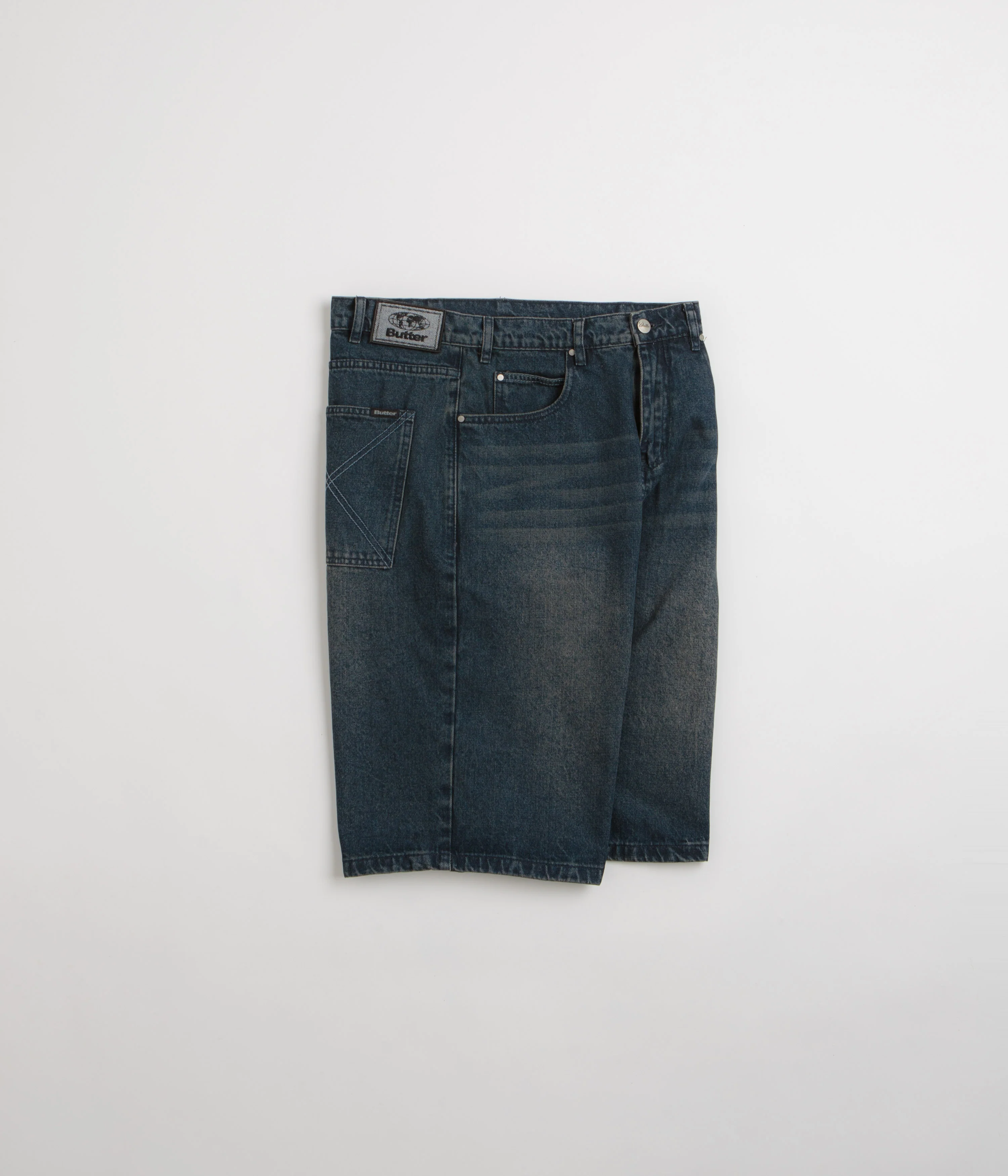 Butter Goods Distressed Big Denim Shorts - Washed Dark Blue - Image 2