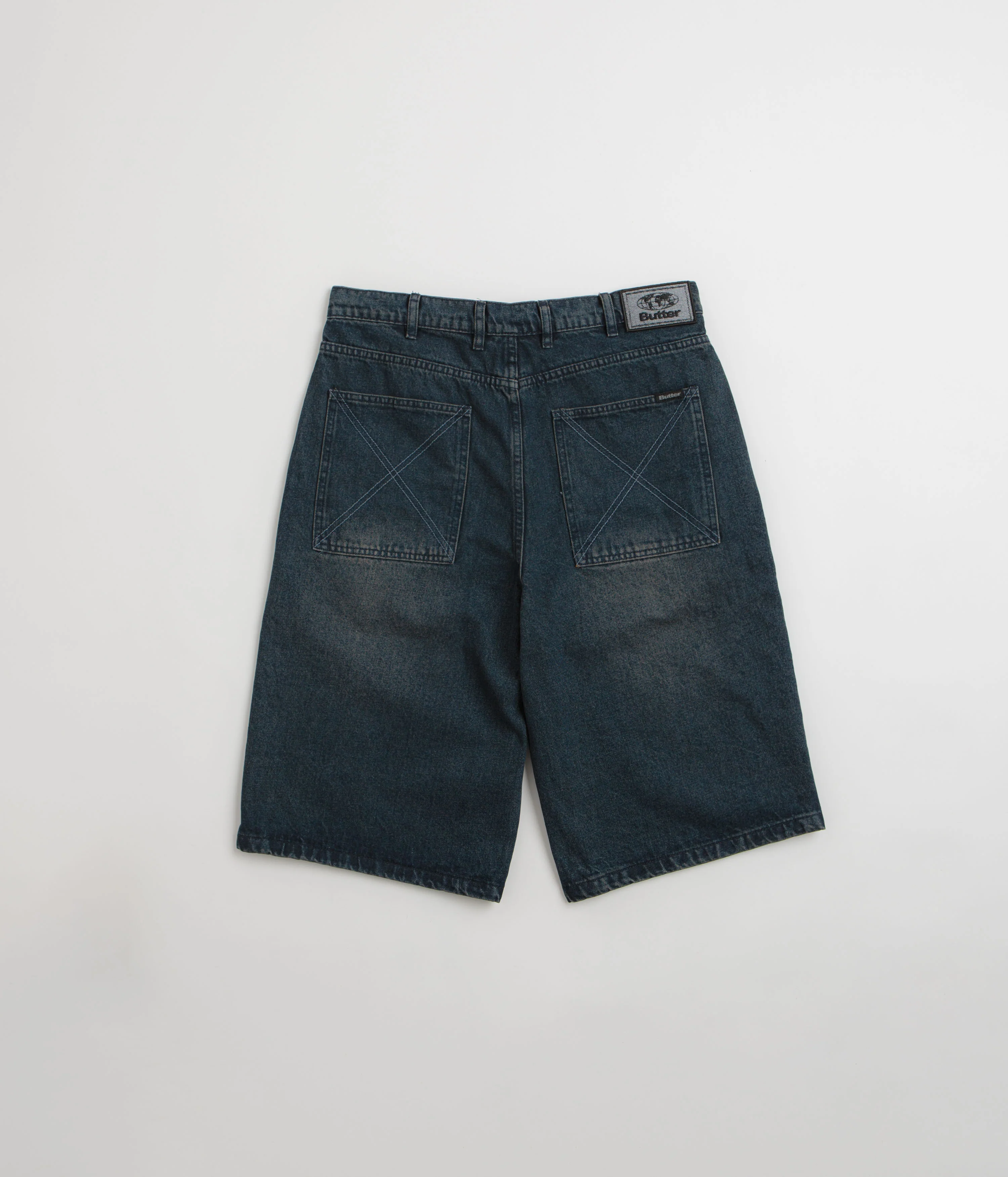 Butter Goods Distressed Big Denim Shorts - Washed Dark Blue - Image 3