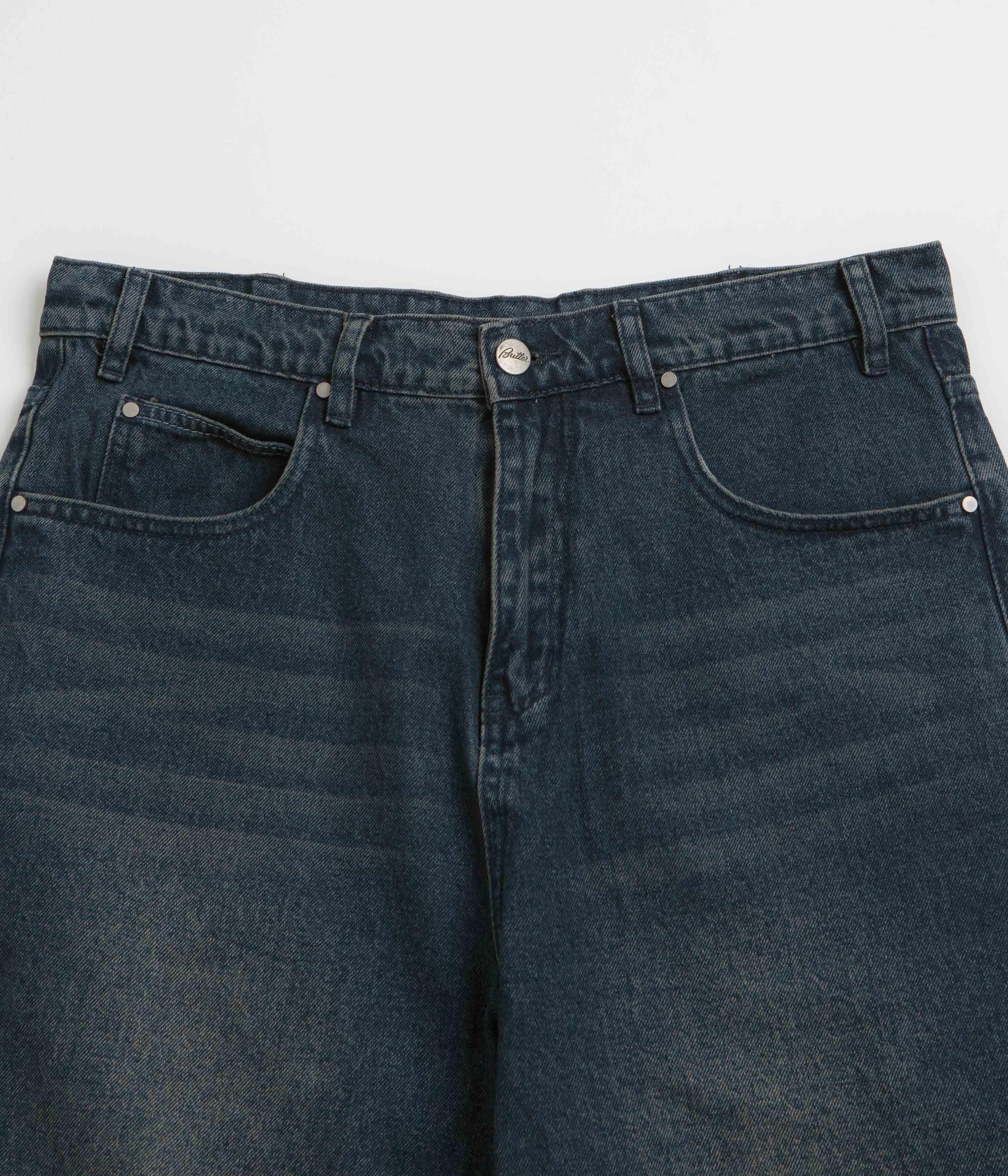 Butter Goods Distressed Big Denim Shorts - Washed Dark Blue - Image 4