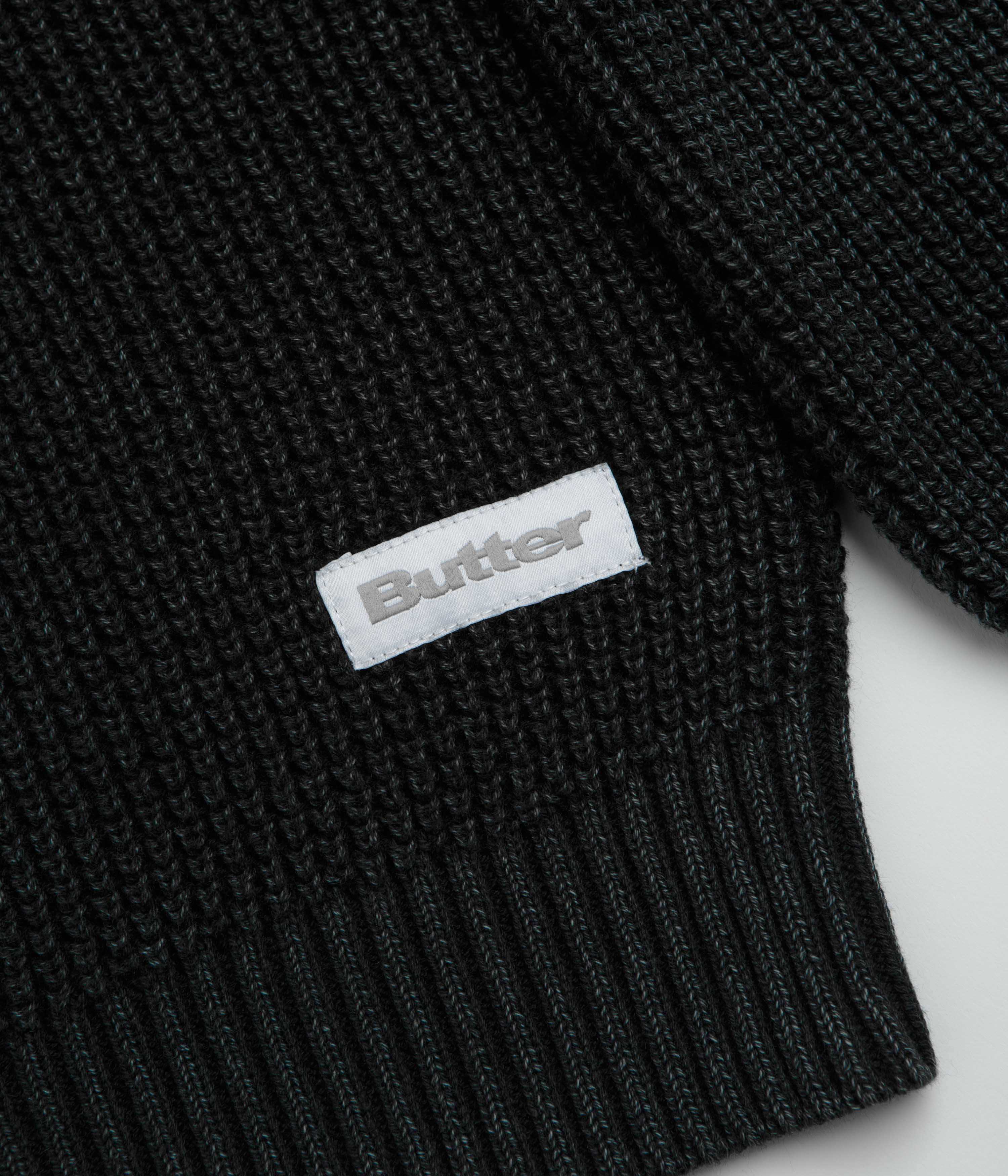 Butter Goods Distressed Waffle Knit Crewneck Sweatshirt - Washed Black - Image 3