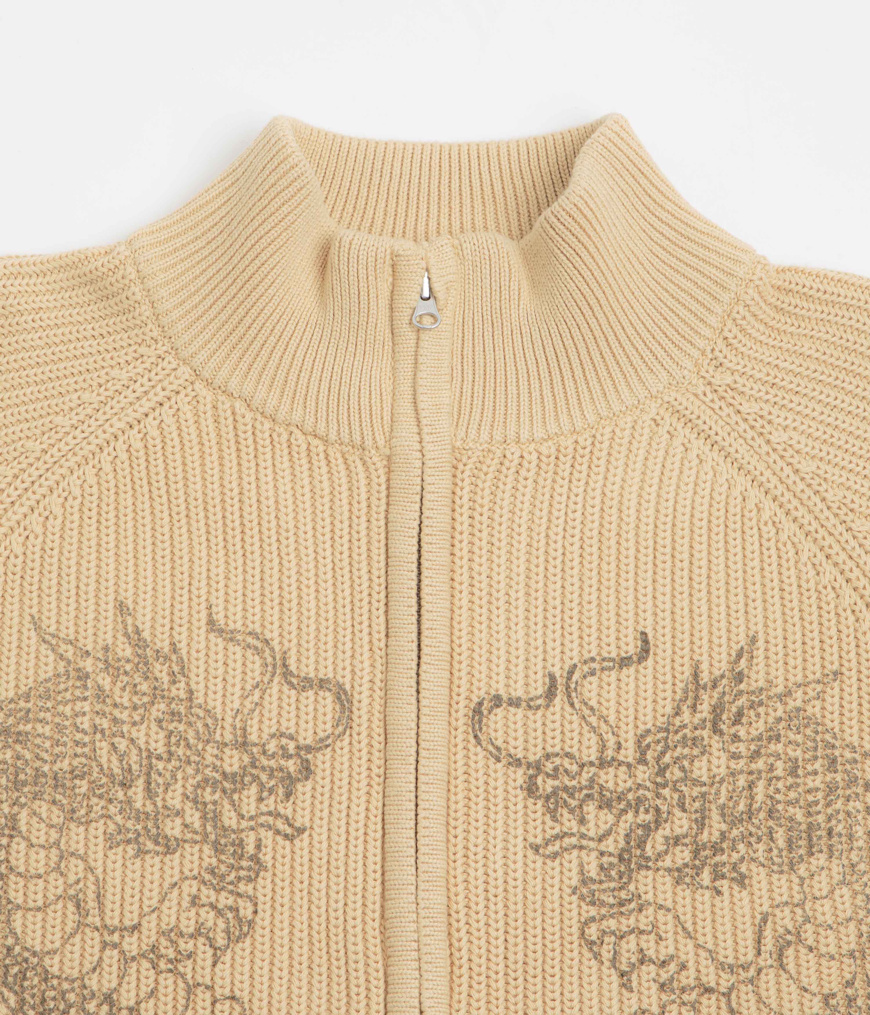 Butter Goods Dragon Zip-Thru Knit Sweatshirt - Sand - Image 4