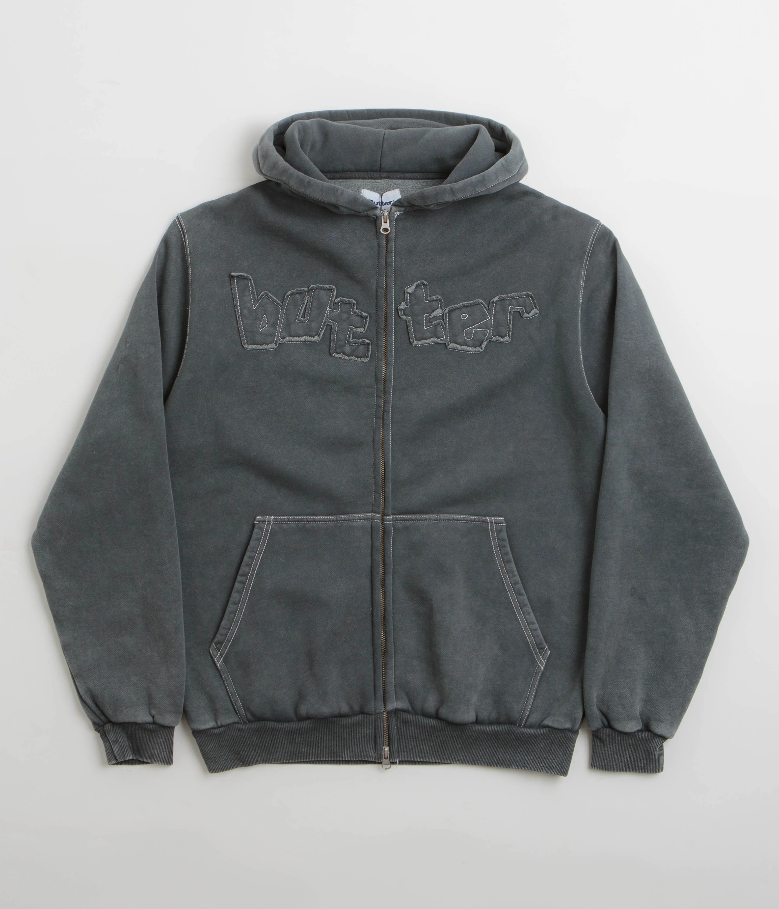 Butter Goods Mineral Wash Zip-Thru Hoodie - Charcoal