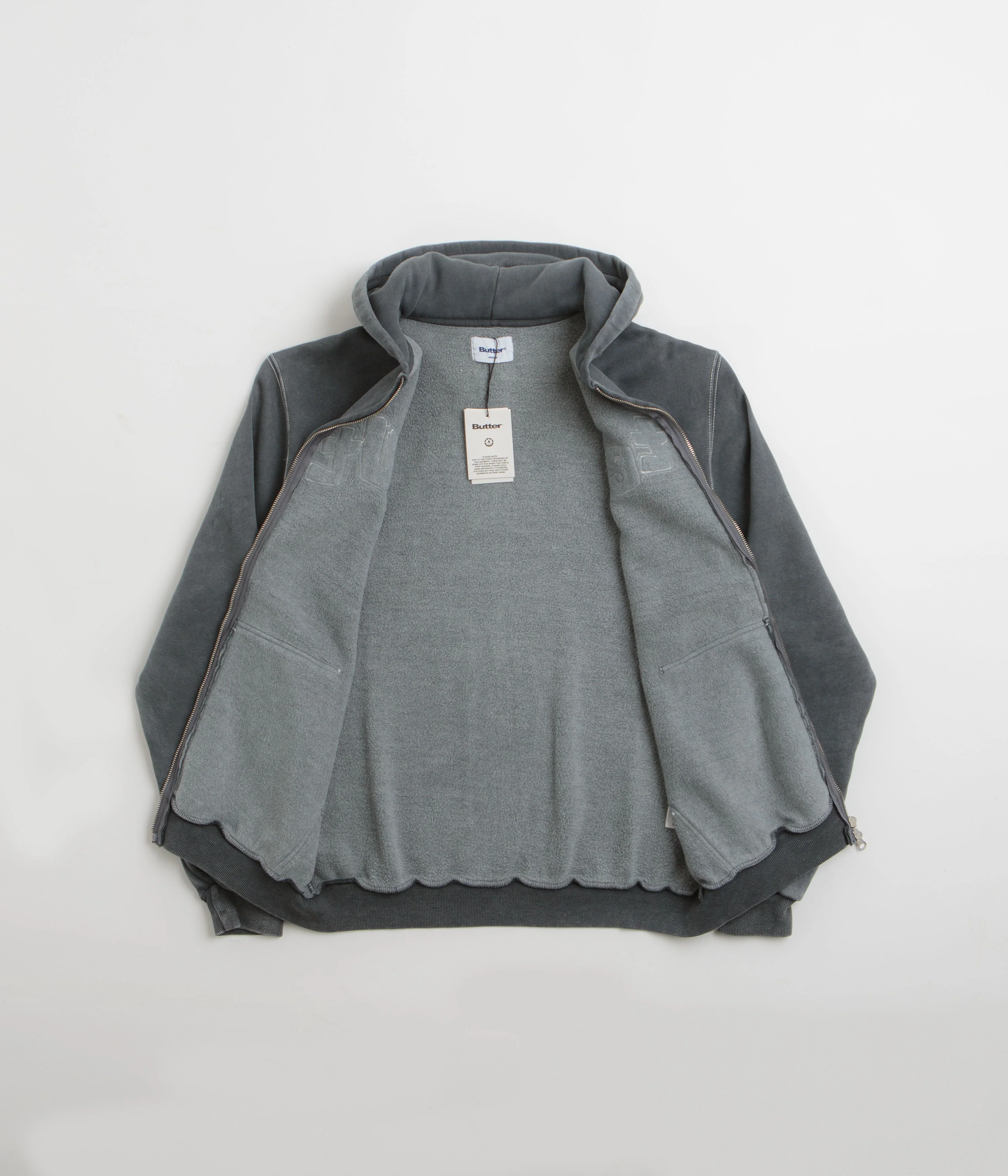 Butter Goods Mineral Wash Zip-Thru Hoodie - Charcoal - Image 4