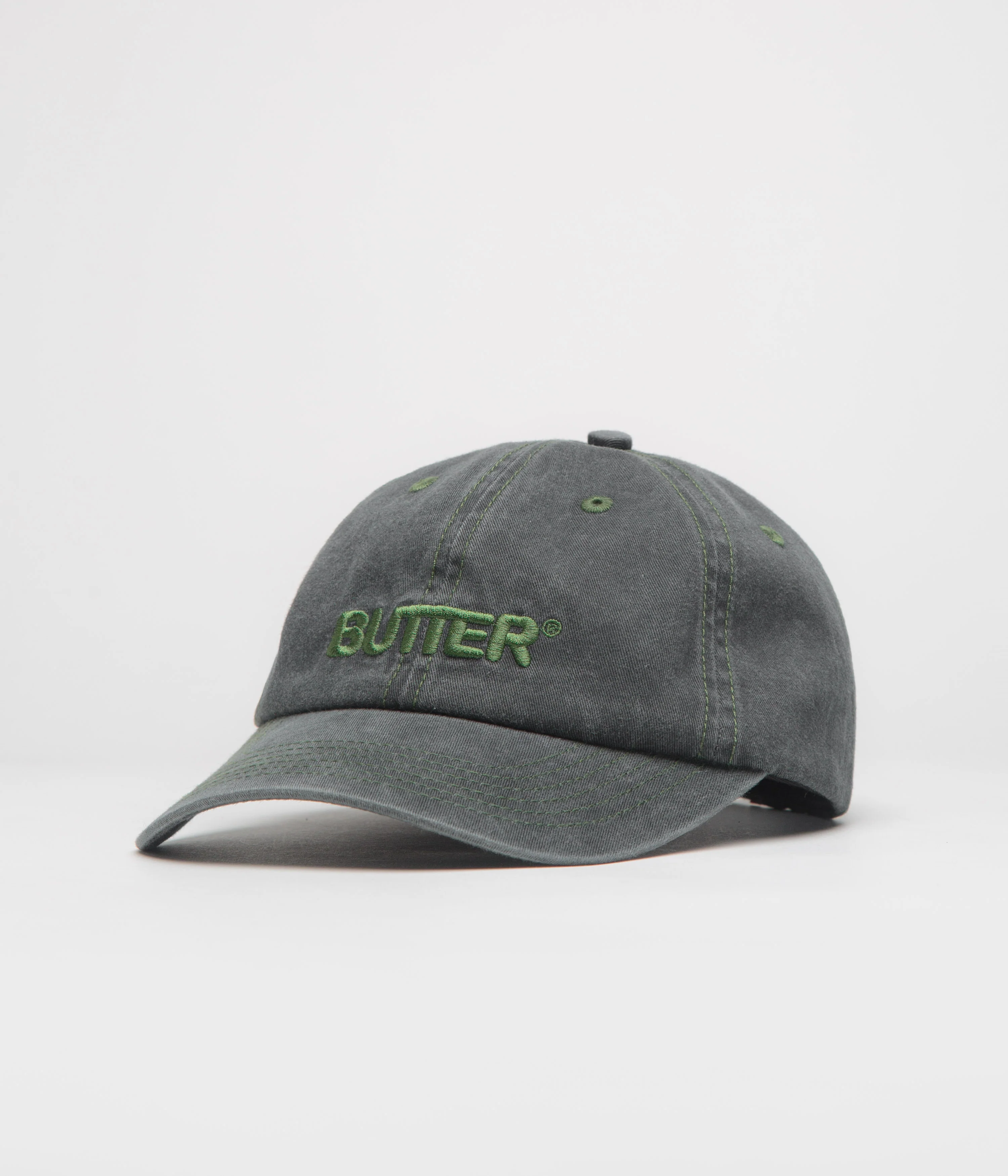 Butter Goods Rounded Logo Cap - Washed Black / Green