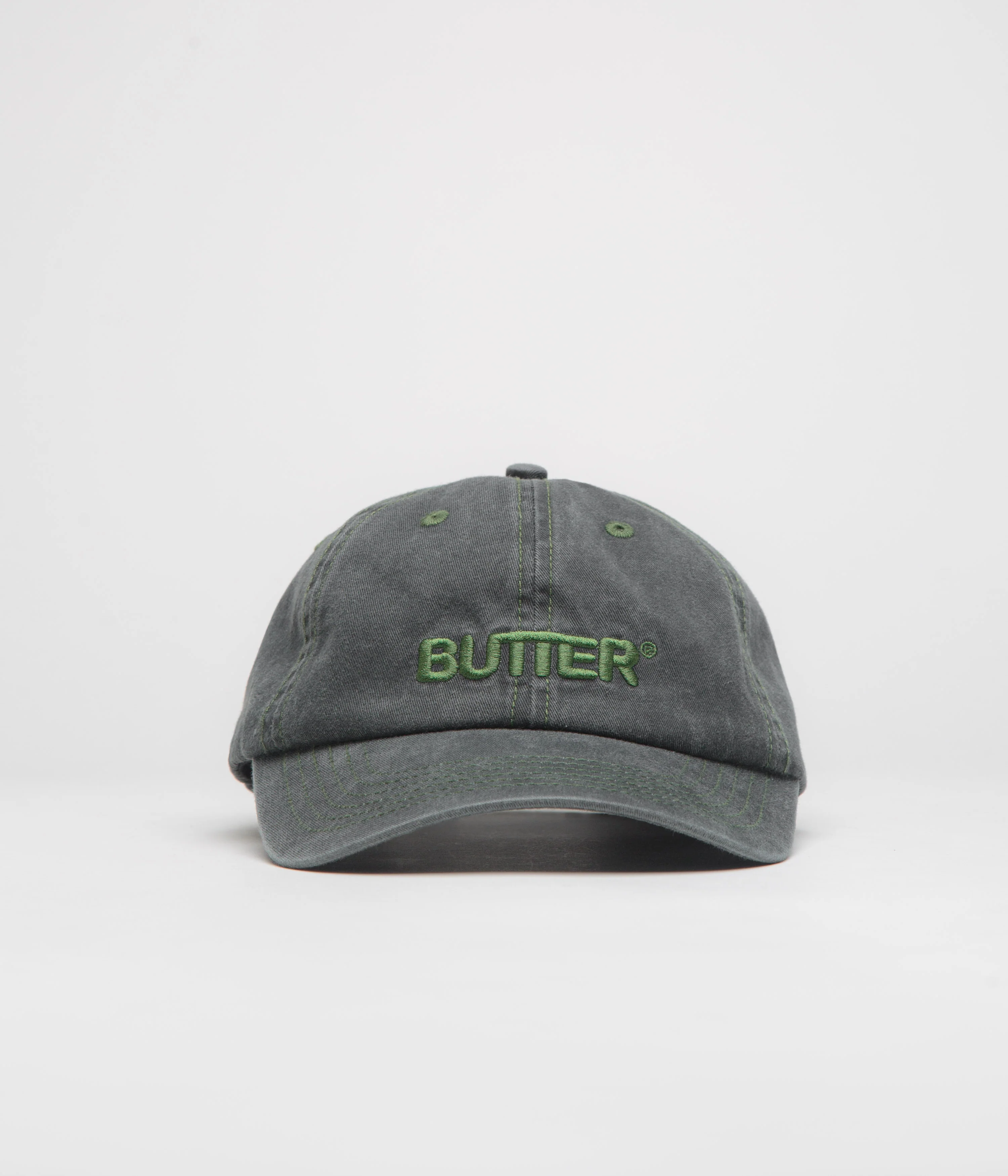Butter Goods Rounded Logo Cap - Washed Black / Green - Image 2