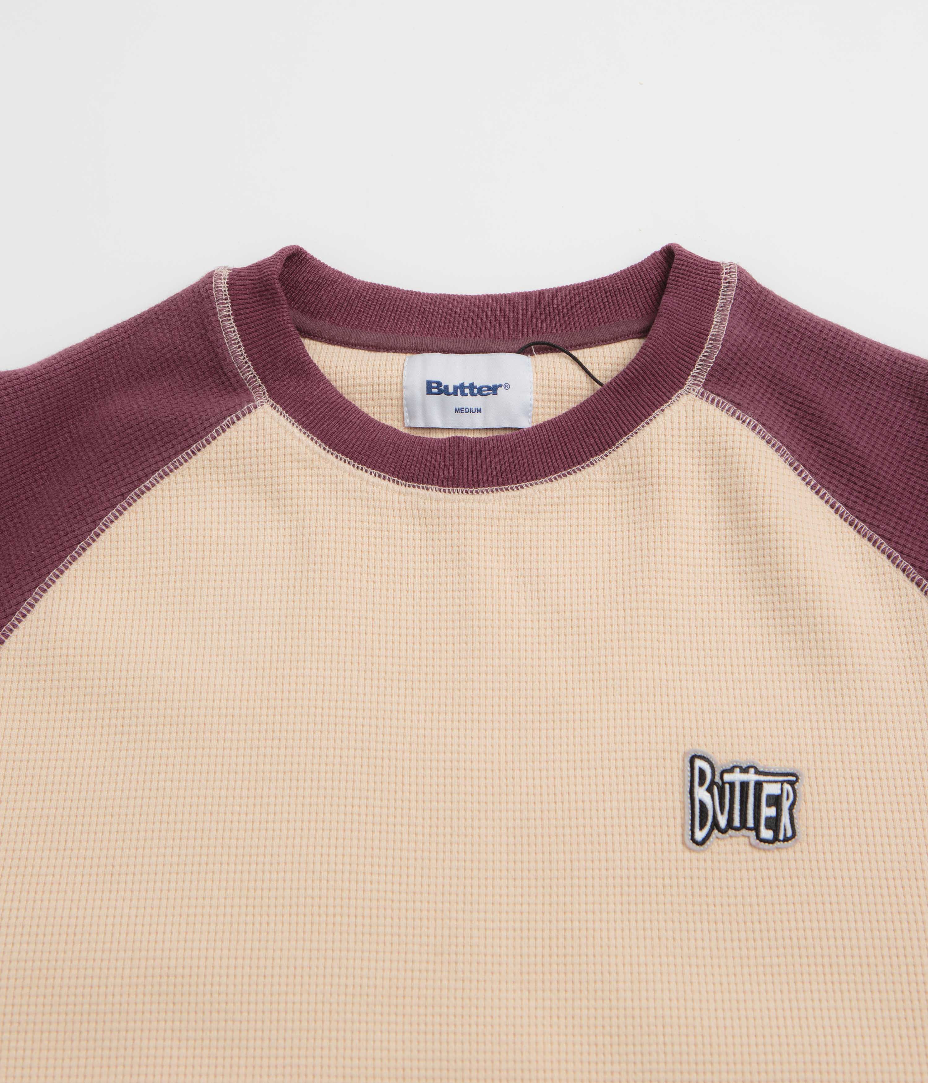 Butter Goods Sketch Waffle Crewneck Sweatshirt - Cream / Red - Image 2