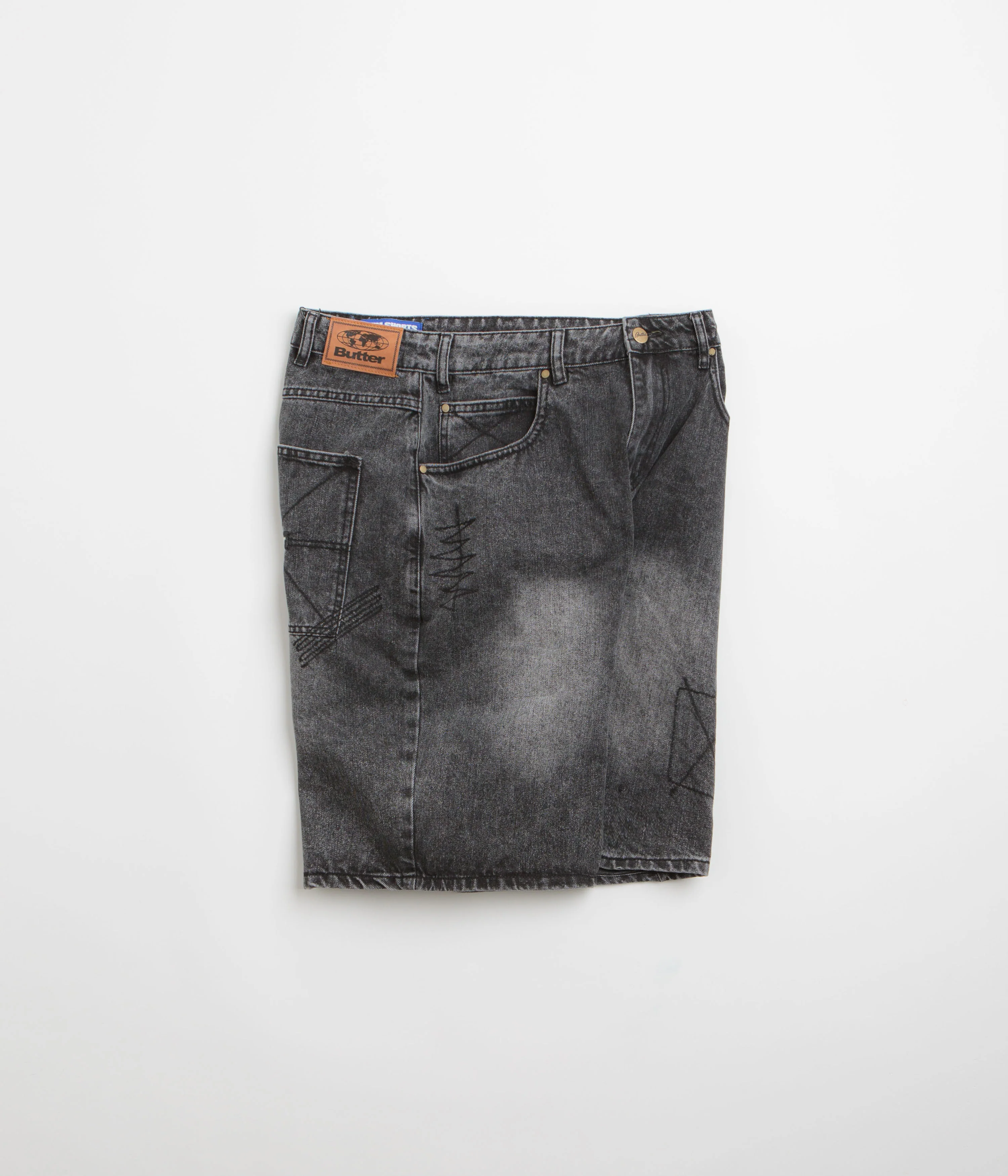 Butter Goods Stitch Denim Shorts - Distressed Grey - Image 2