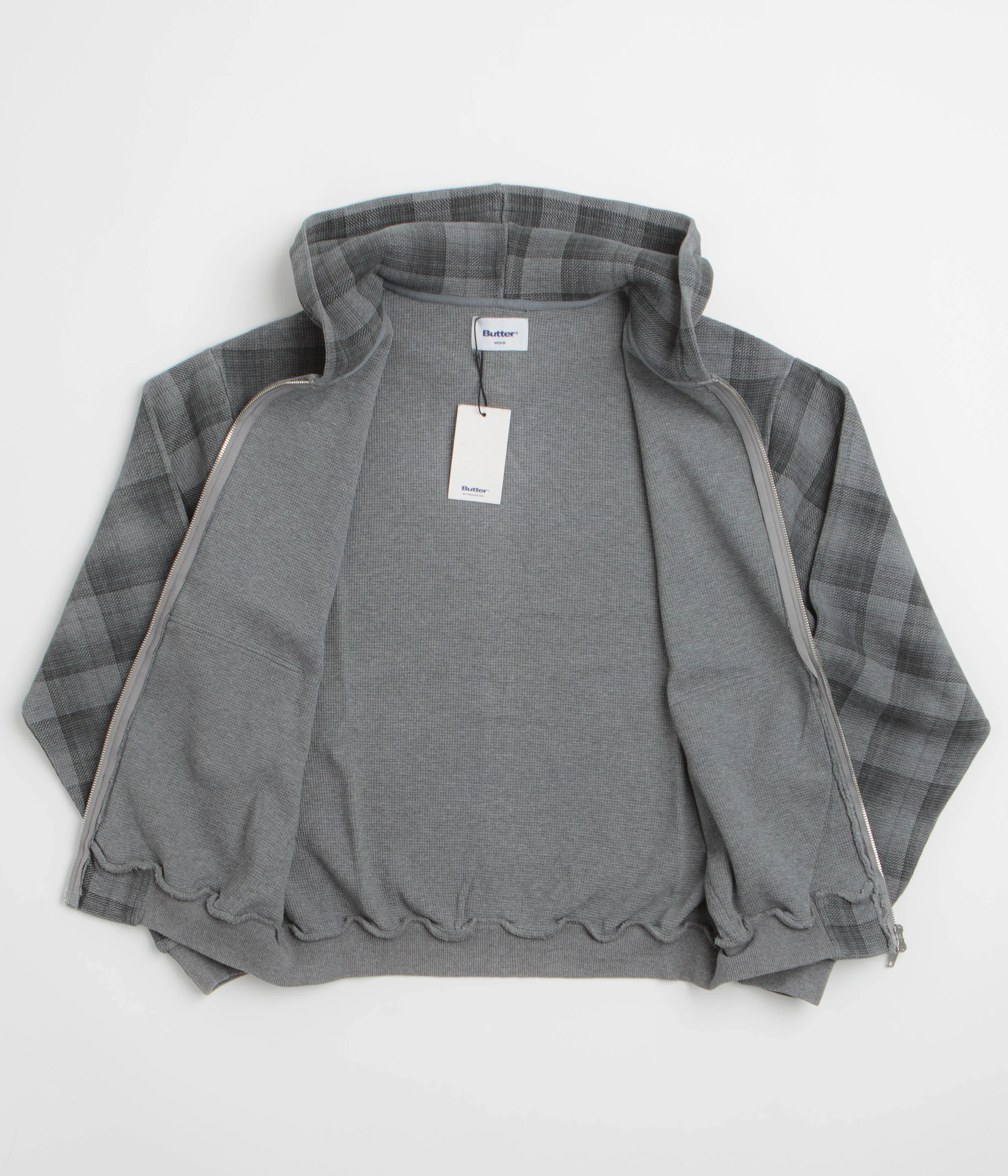 Butter Goods Waffle Zip-Thru Hoodie - Grey Plaid - Image 2