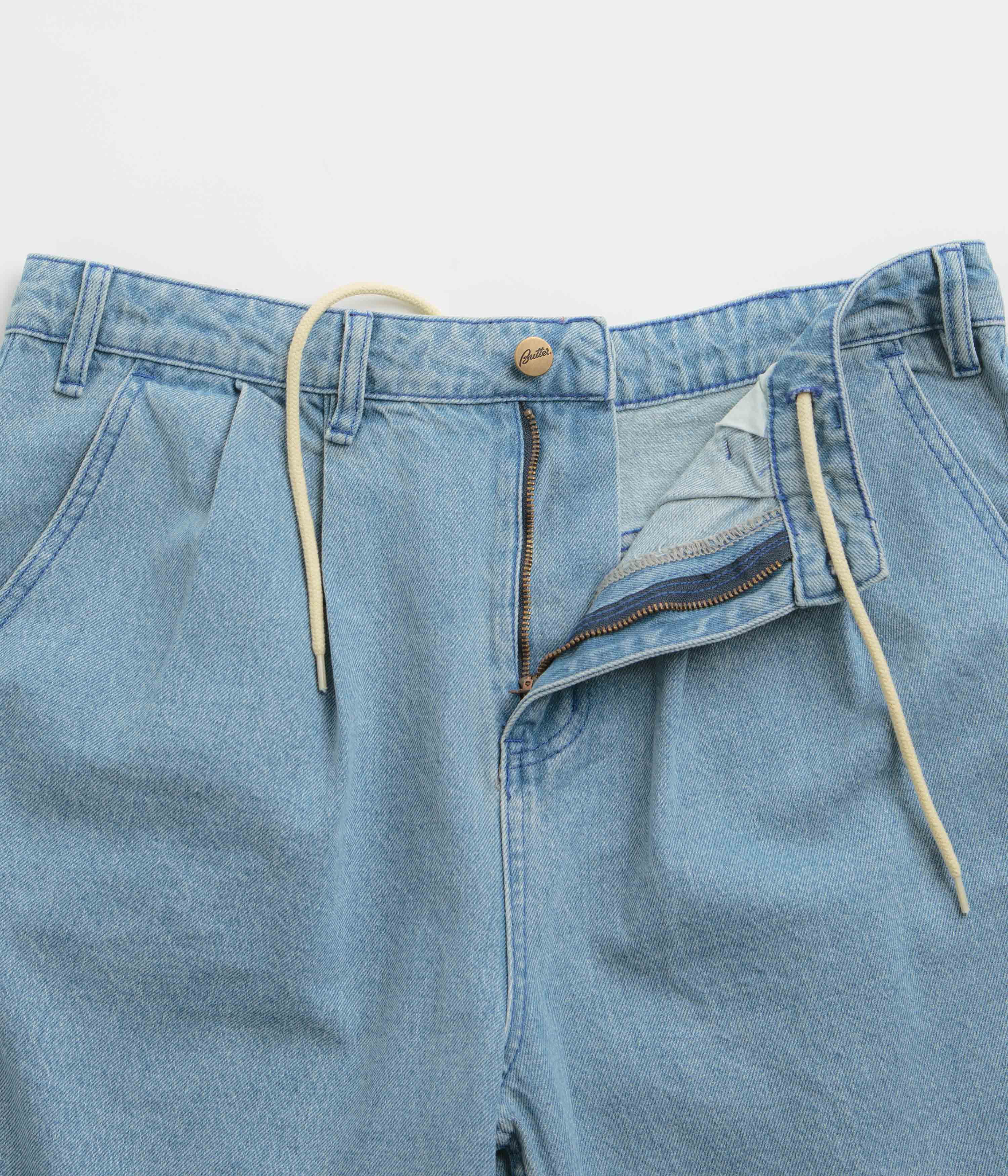Butter Goods x Blue Note Pleated Denim Shorts - Washed Indigo - Image 7