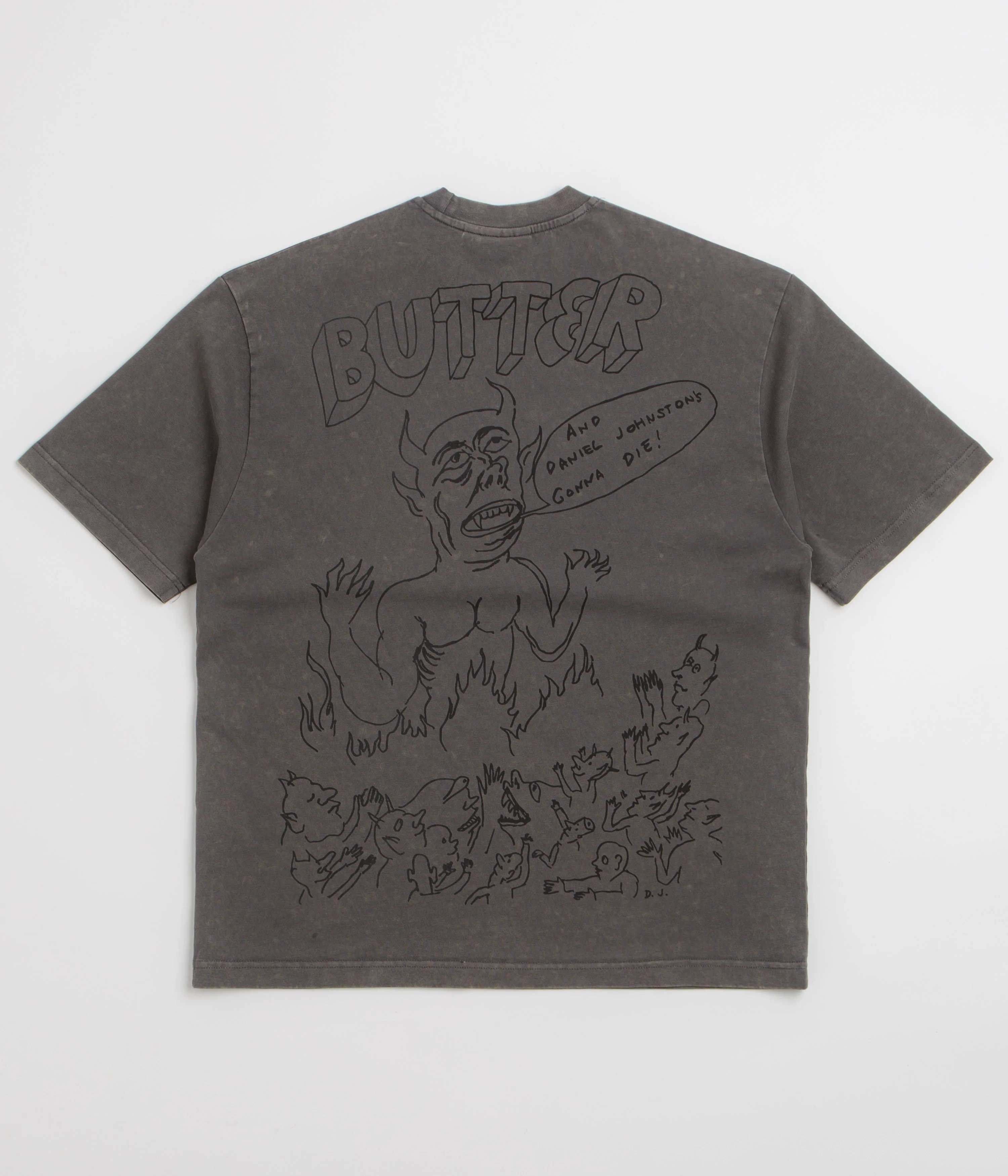 Butter Goods x Daniel Johnston Satan T-Shirt - Black Acid Wash - Image 2