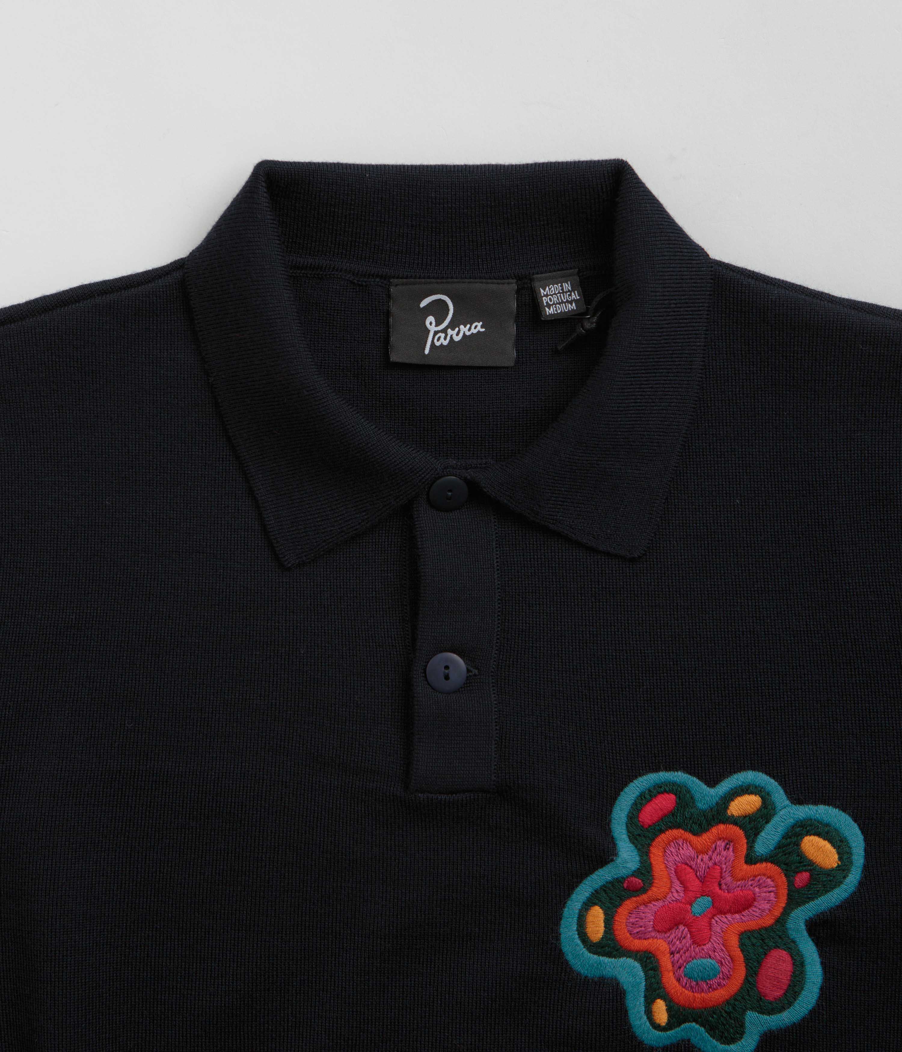 by Parra Flower Blob Knitted Polo Shirt - Midnight Blue - Image 4