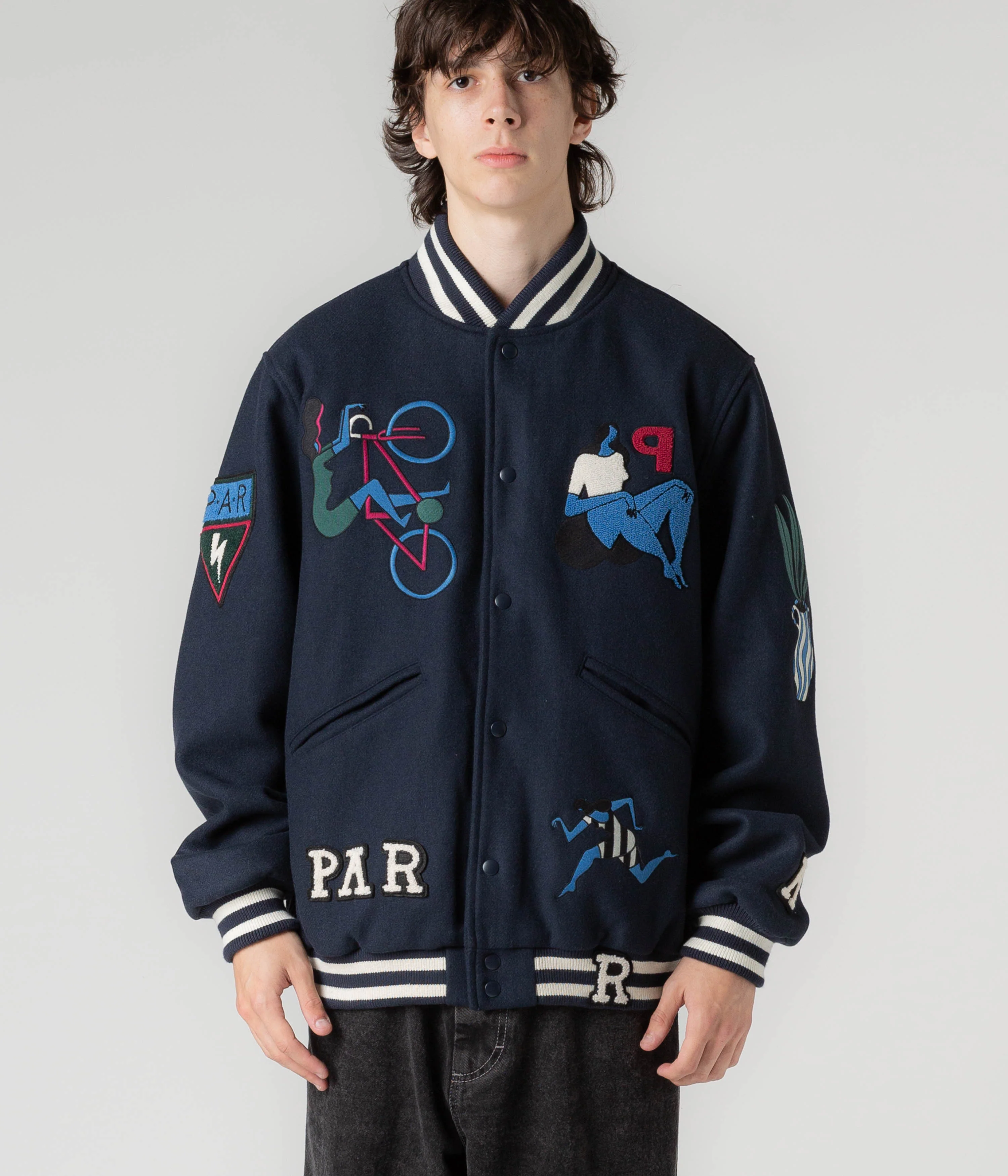 by Parra Run Sit & Bike Varsity Jacket - Navy Blue - Image 7