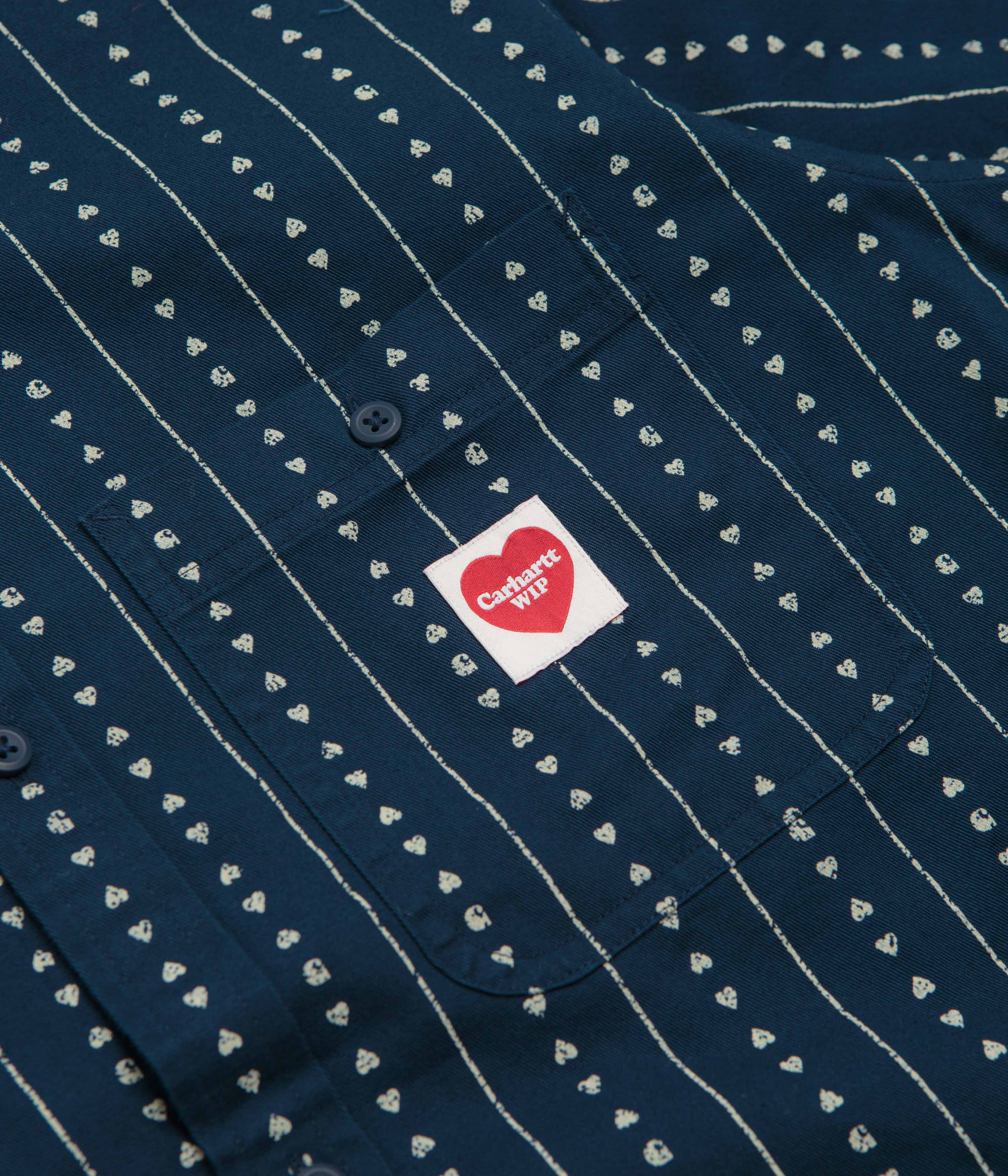 Carhartt Drewe Short Sleeve Shirt - Heart C Pinstripe / Ink / Natural - Image 3