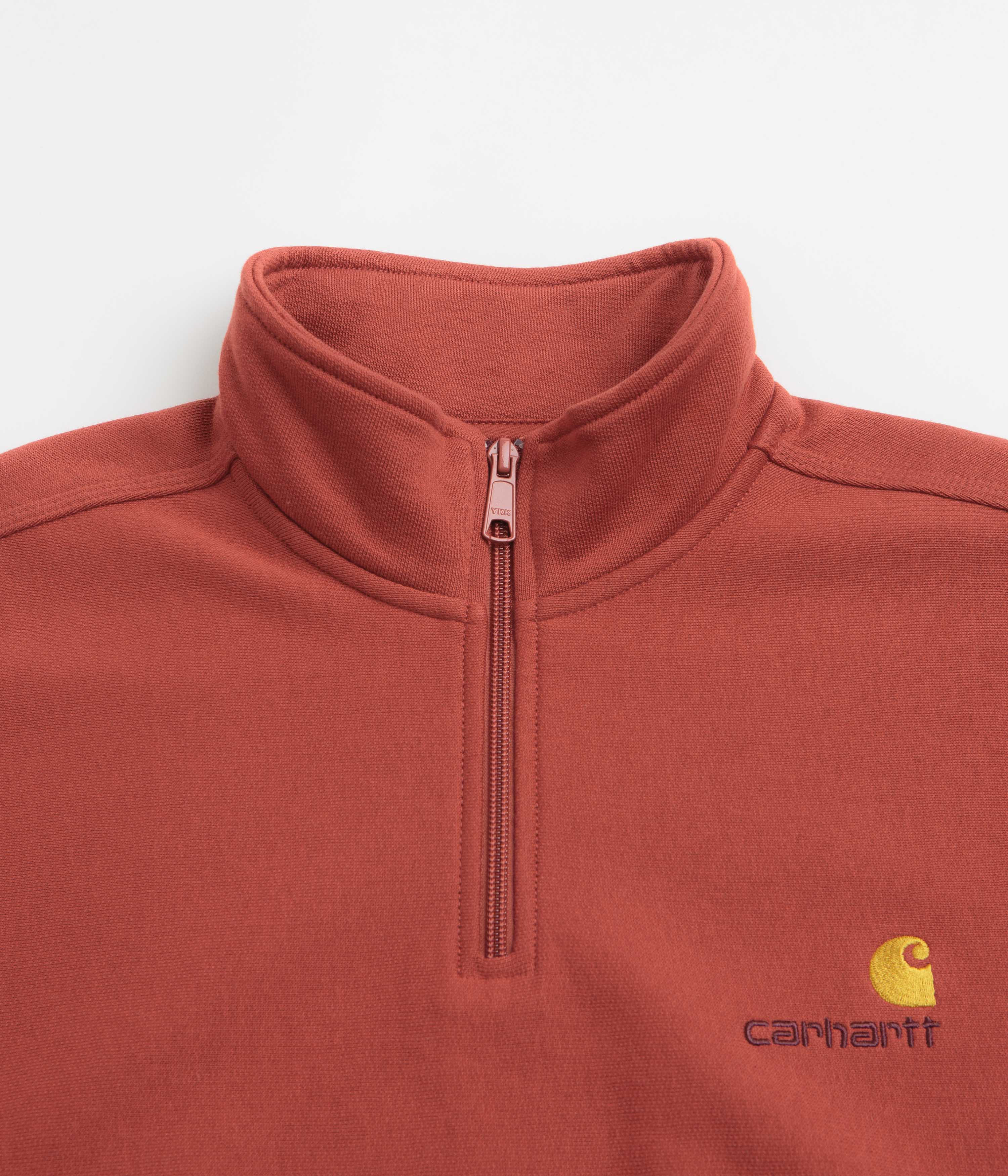 Carhartt Half Zip American Script Sweatshirt - Oxide Red - Image 2