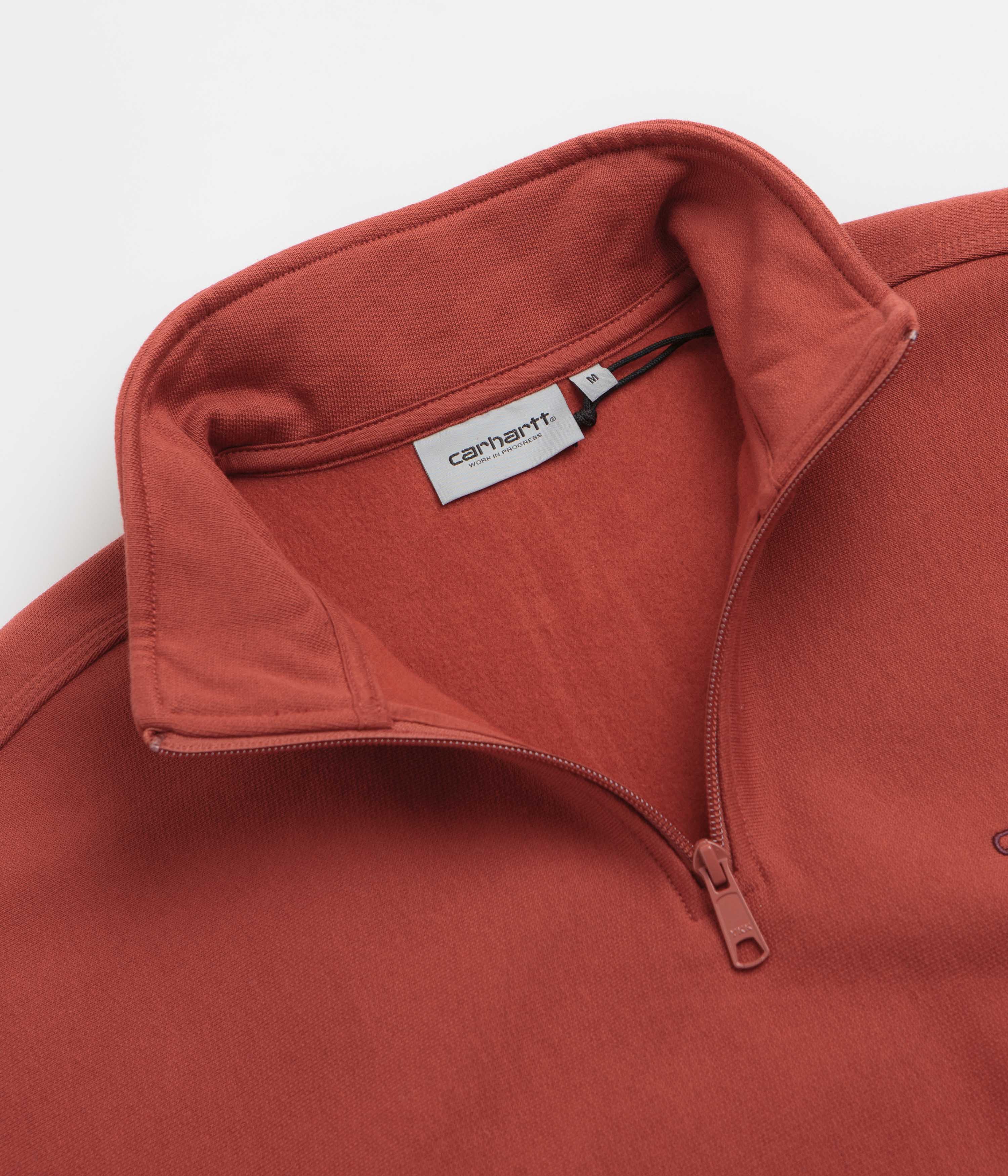 Carhartt Half Zip American Script Sweatshirt - Oxide Red - Image 3