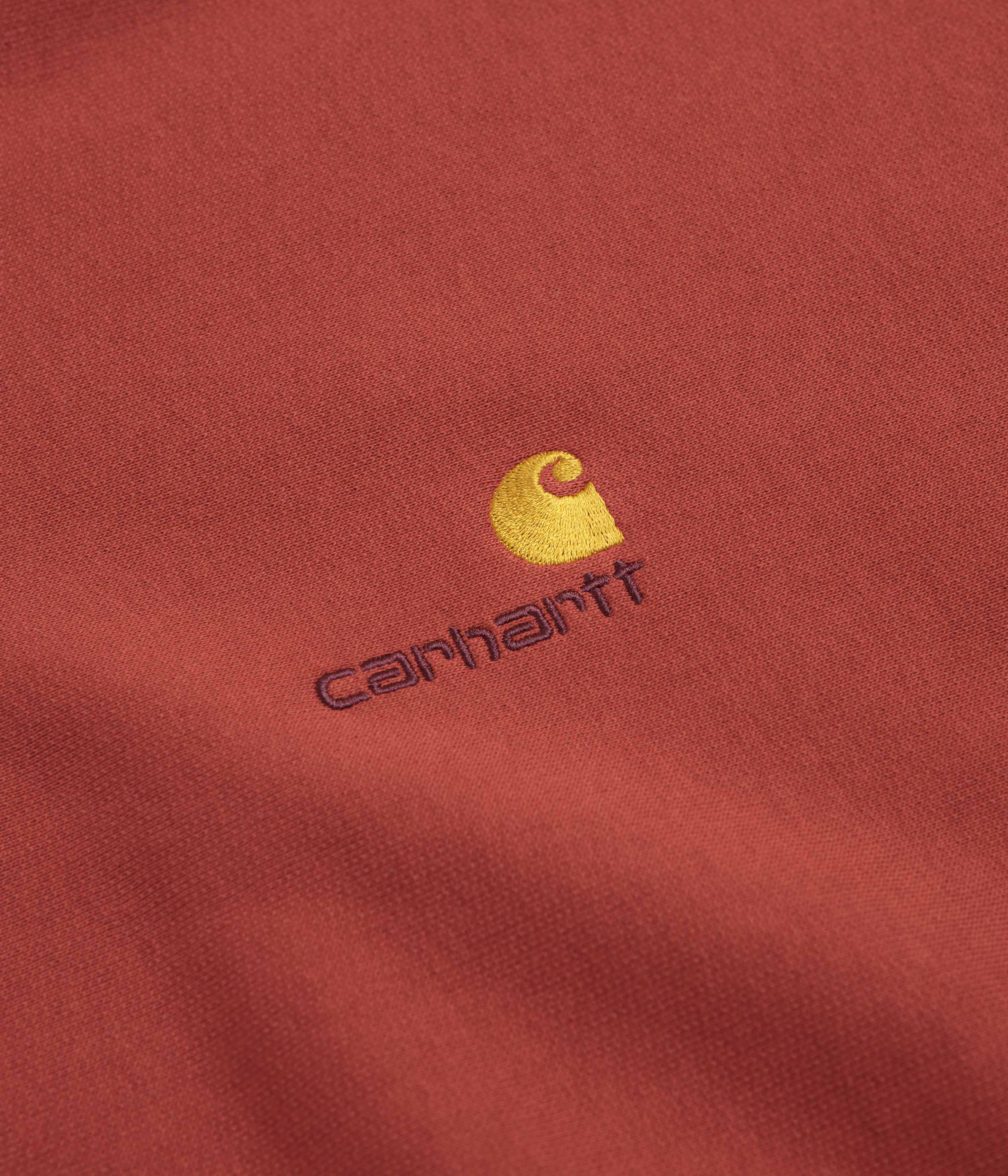 Carhartt Half Zip American Script Sweatshirt - Oxide Red - Image 4