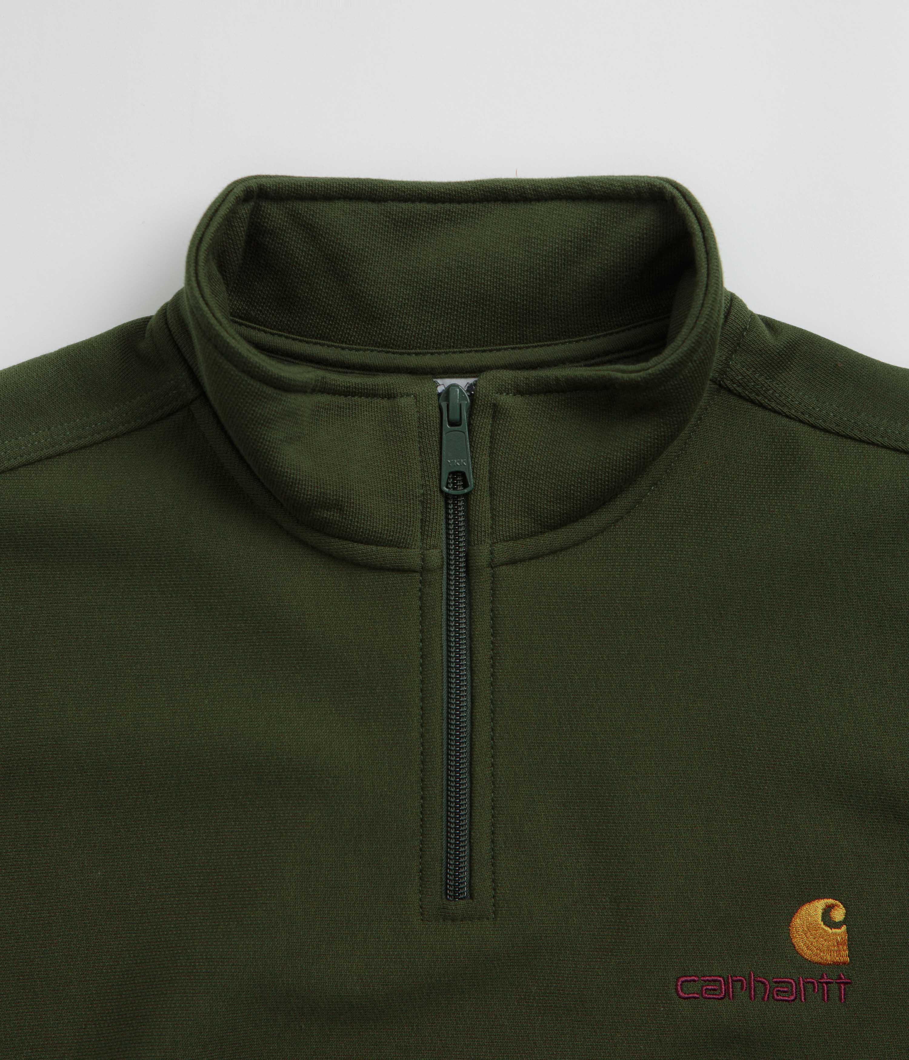 Carhartt Half Zip American Script Sweatshirt - Tarragon - Image 4