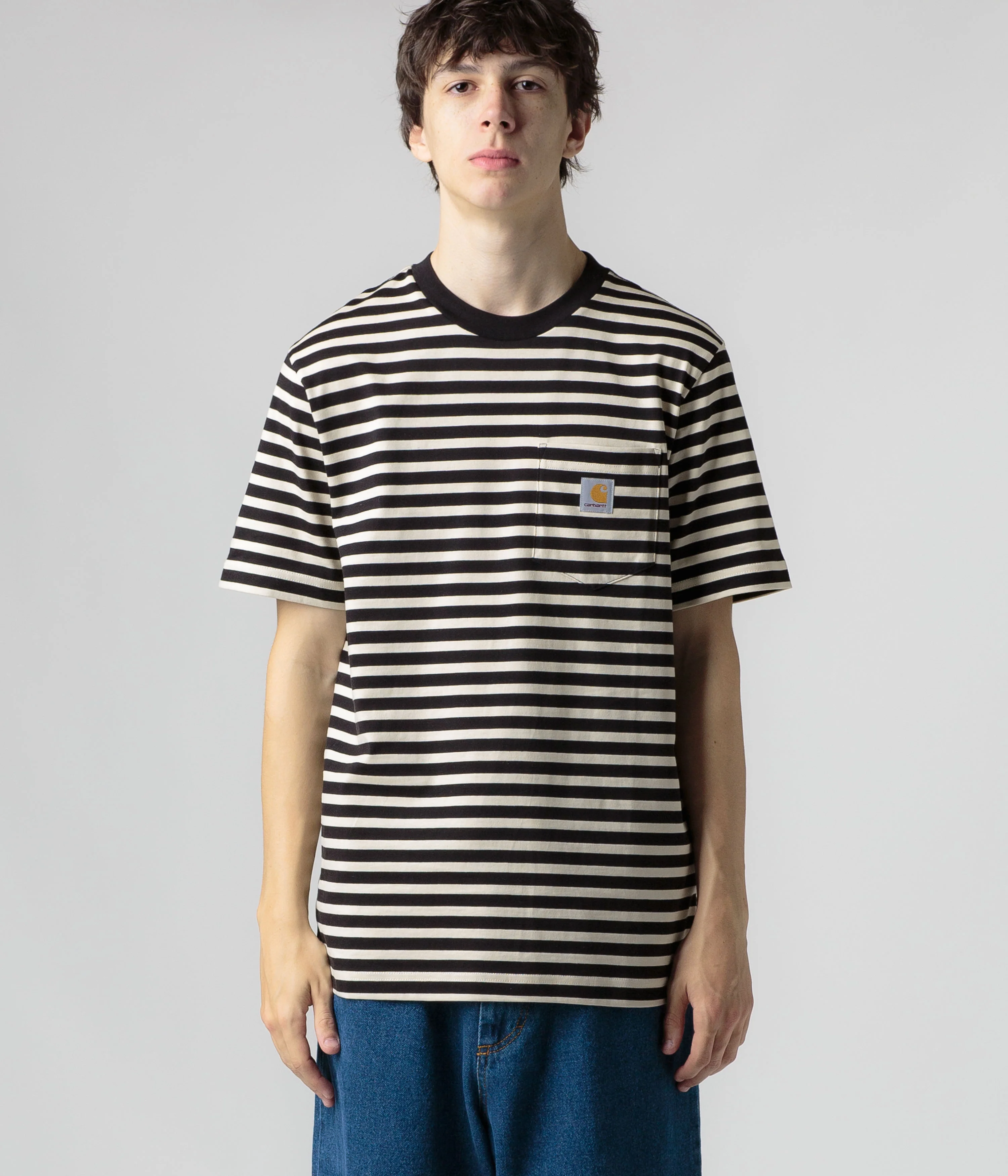 Carhartt Seidler Pocket T-Shirt - Seidler Stripe / Salt / Black - Image 4