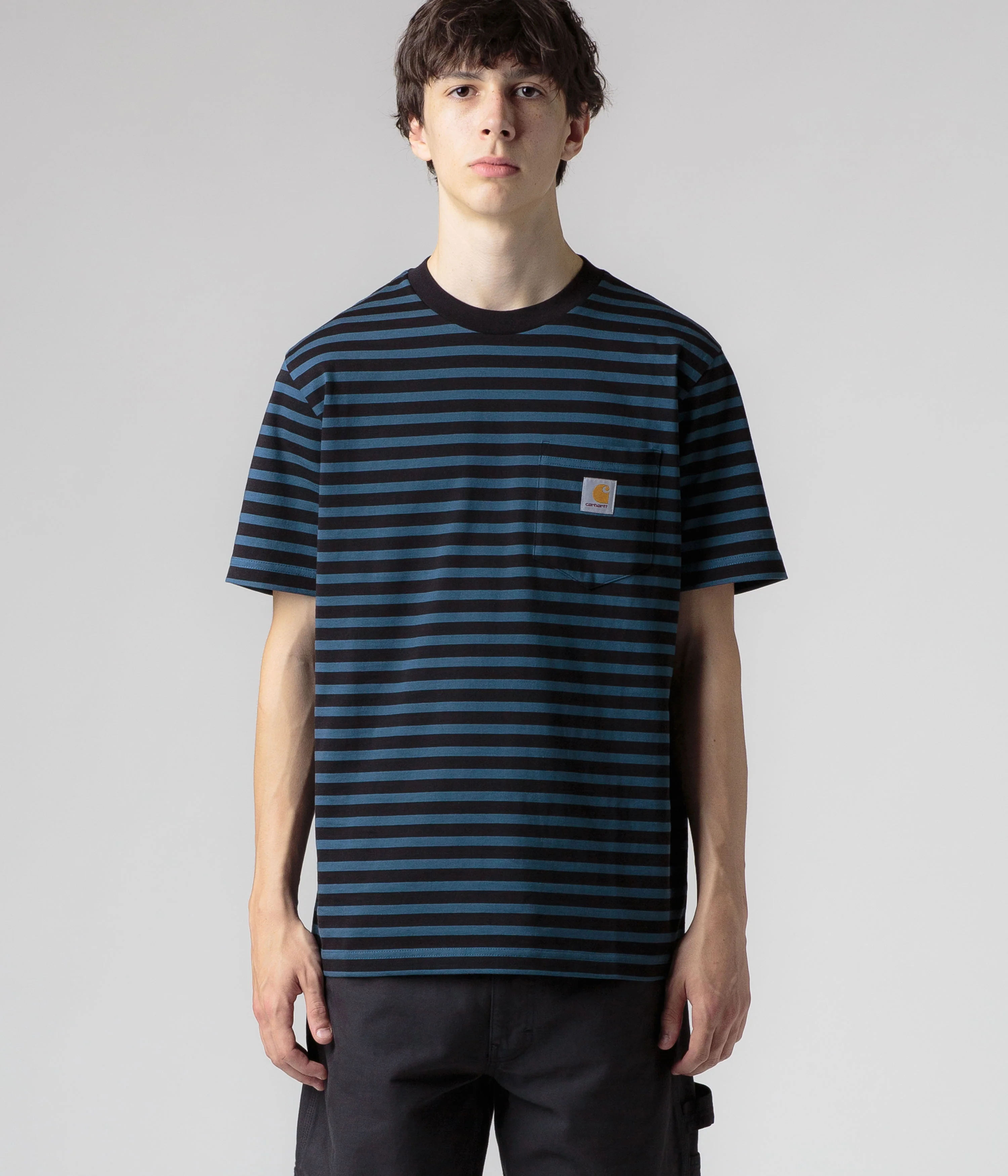 Carhartt Seidler Pocket T-Shirt - Seidler Stripe / Squid / Black - Image 4