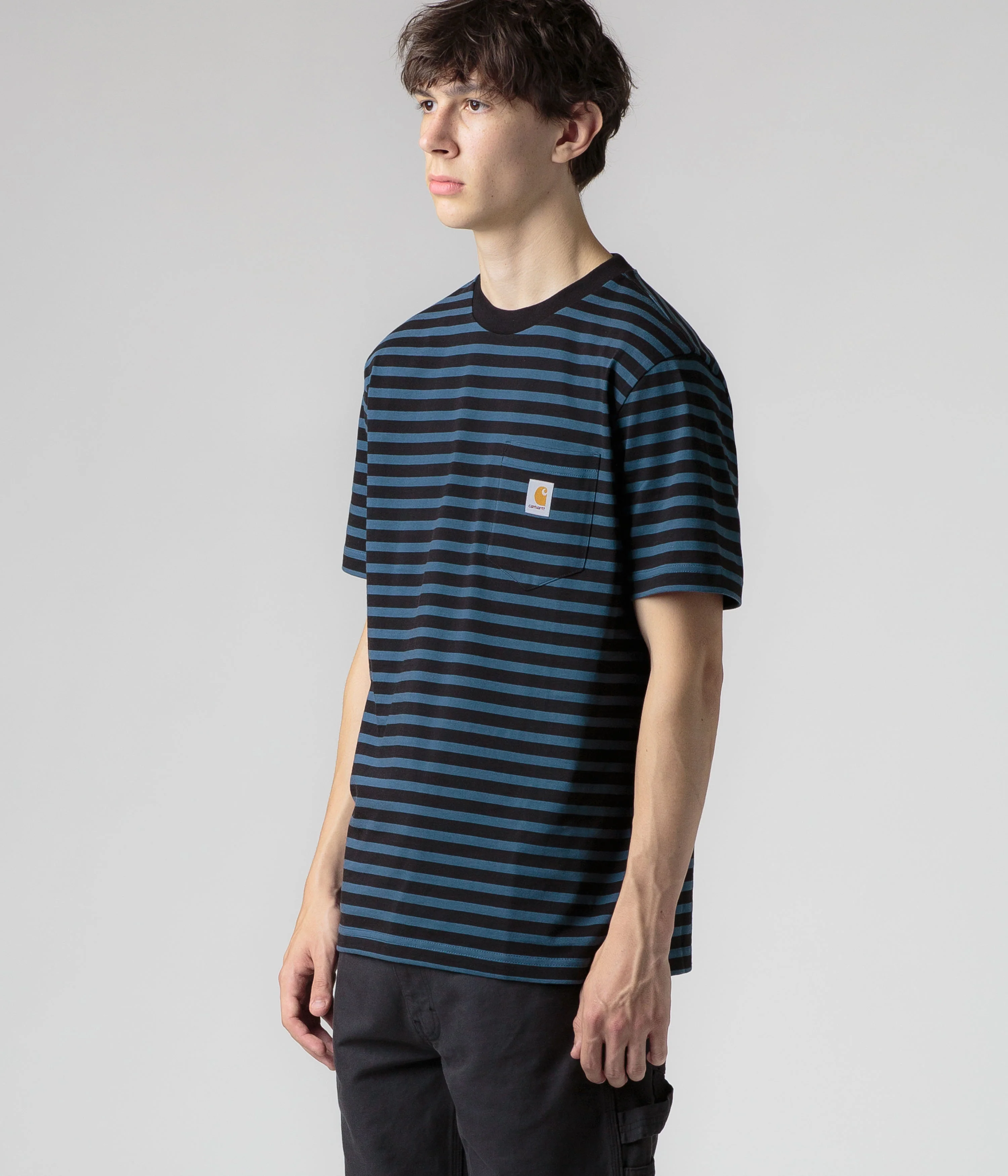 Carhartt Seidler Pocket T-Shirt - Seidler Stripe / Squid / Black - Image 5