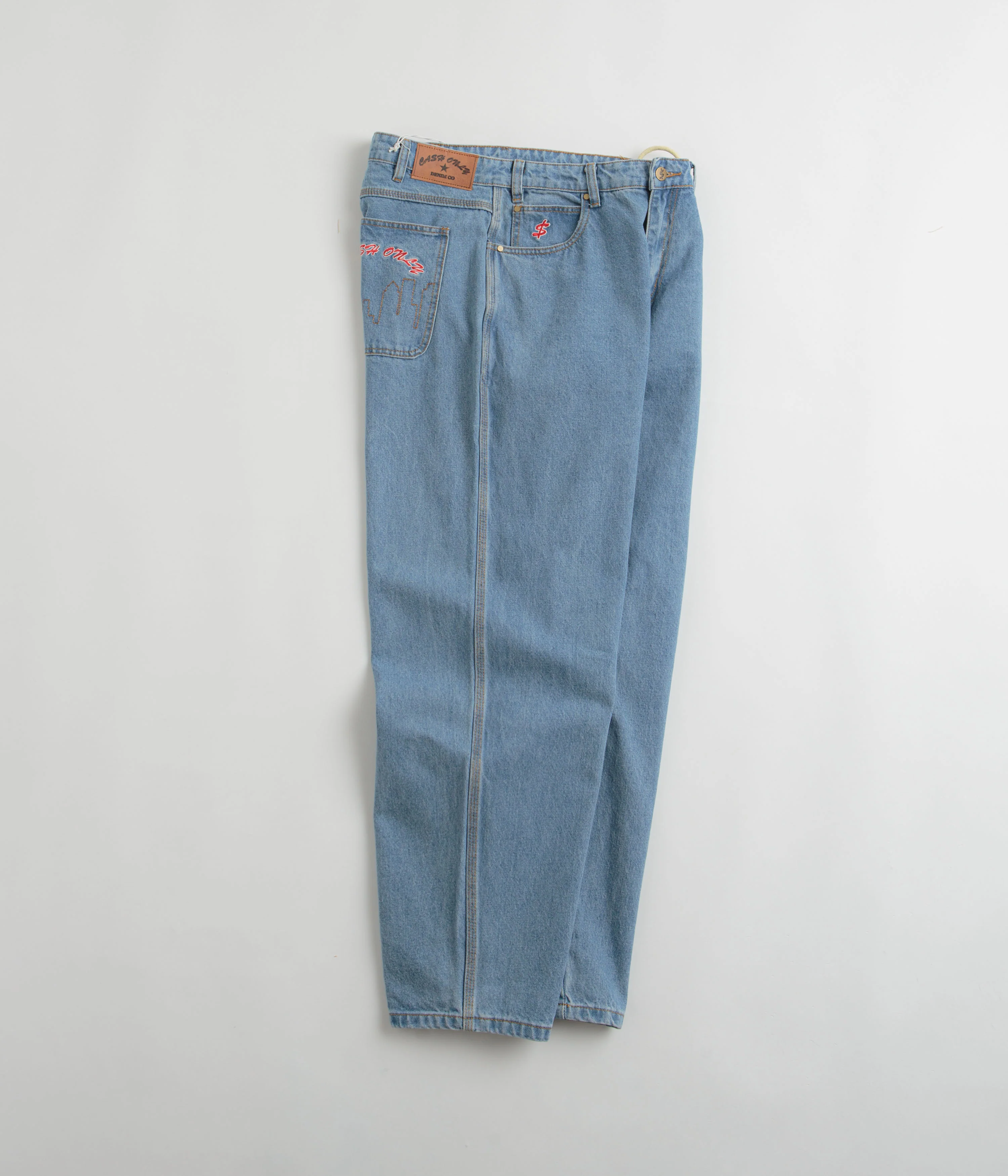 Cash Only Logo Baggy Jeans - Washed Indigo / Red - Image 2