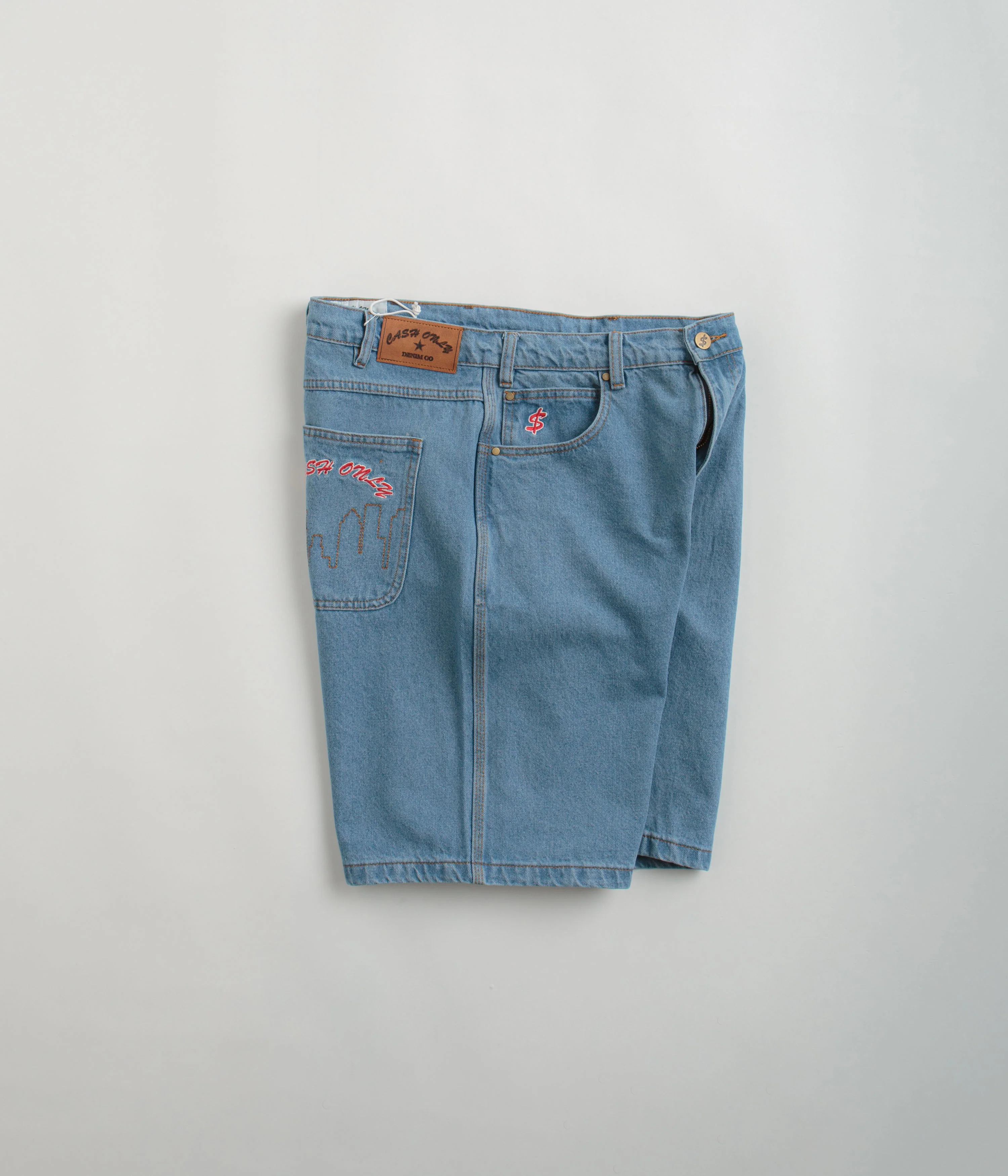 Cash Only Logo Denim Shorts - Washed Indigo - Image 2