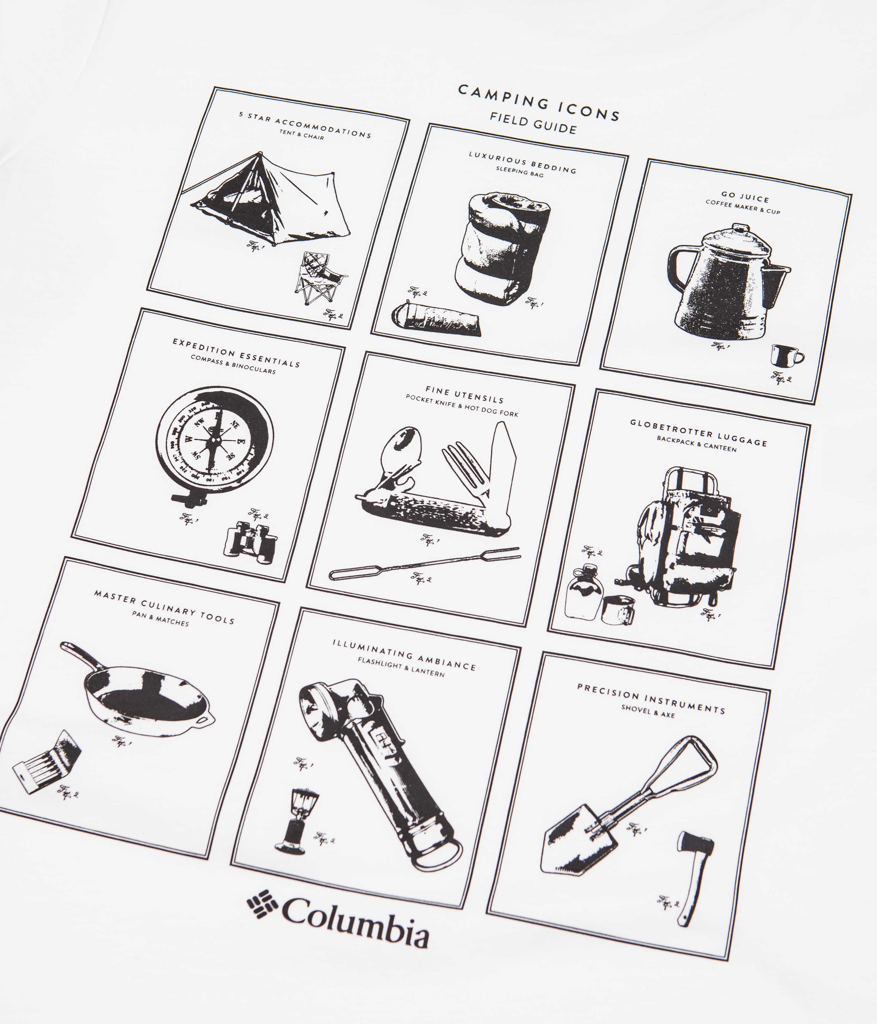 Columbia Rapid Ridge Back Graphic T-Shirt - White / Campsite Icons Graphic - Image 5
