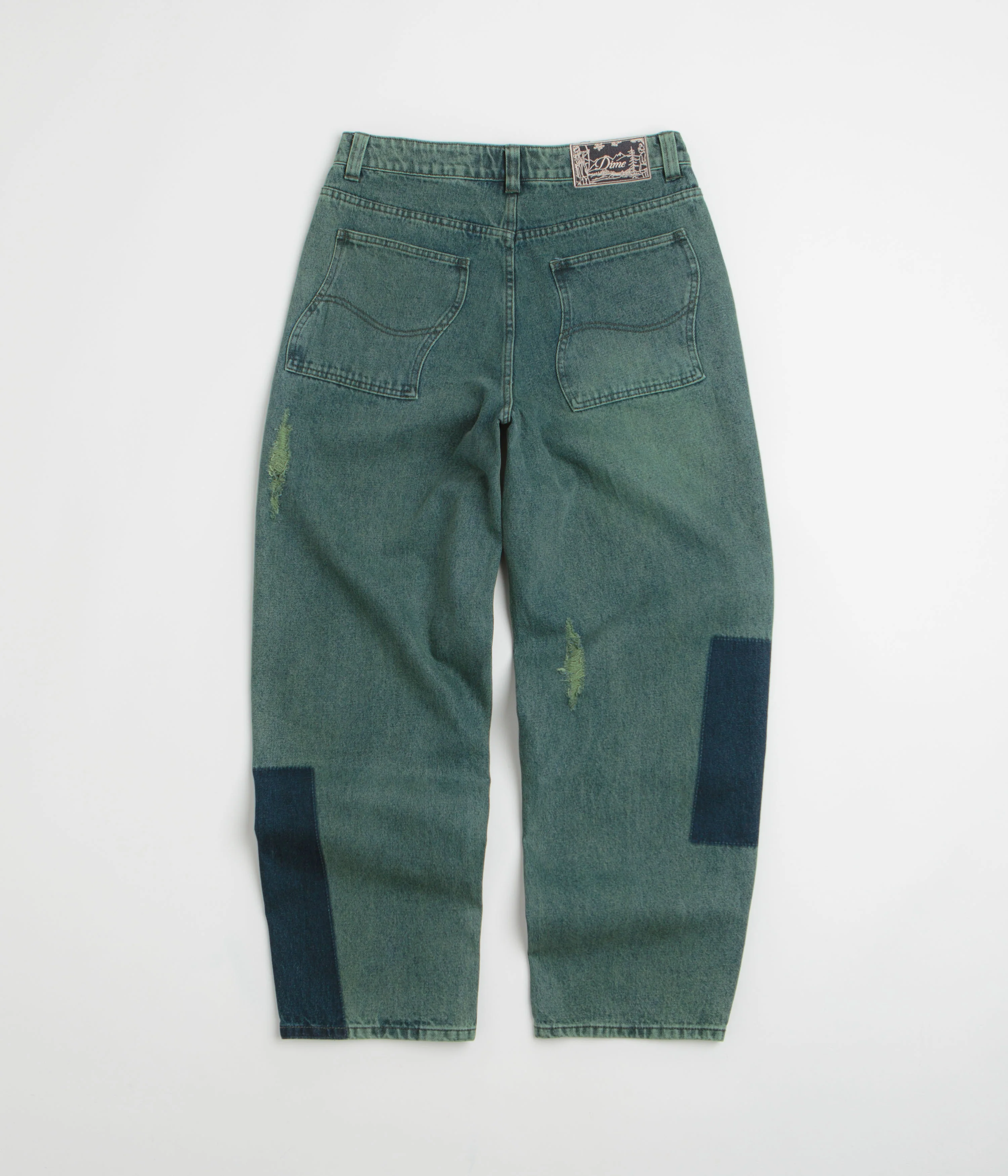 Dime Striped Classic Baggy Denim Pants - Distressed Green - Image 3