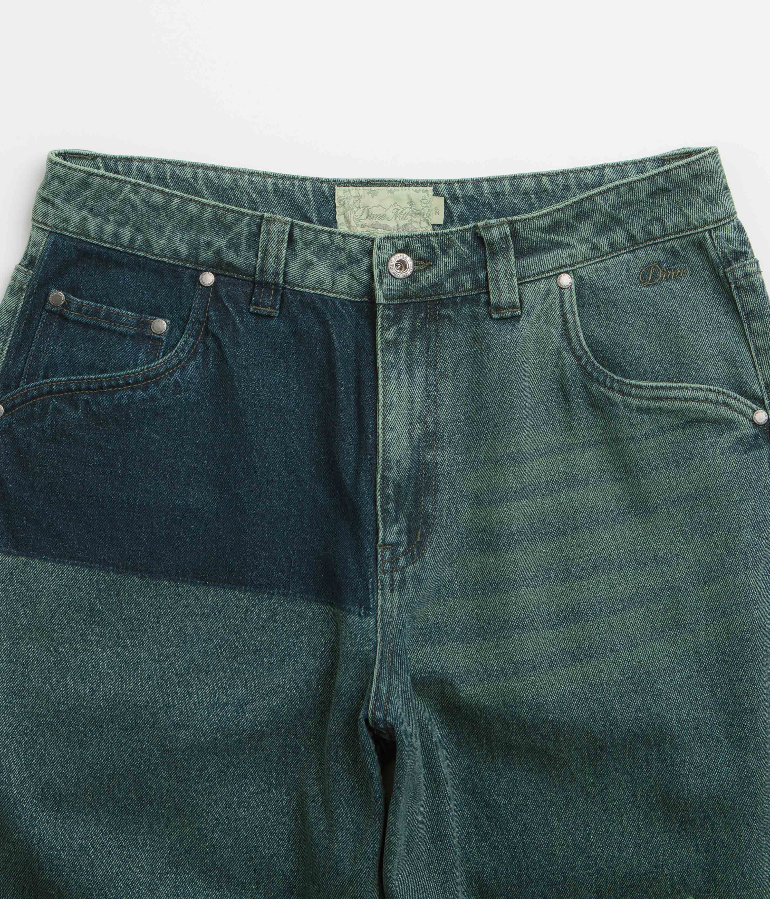 Dime Striped Classic Baggy Denim Pants - Distressed Green - Image 4
