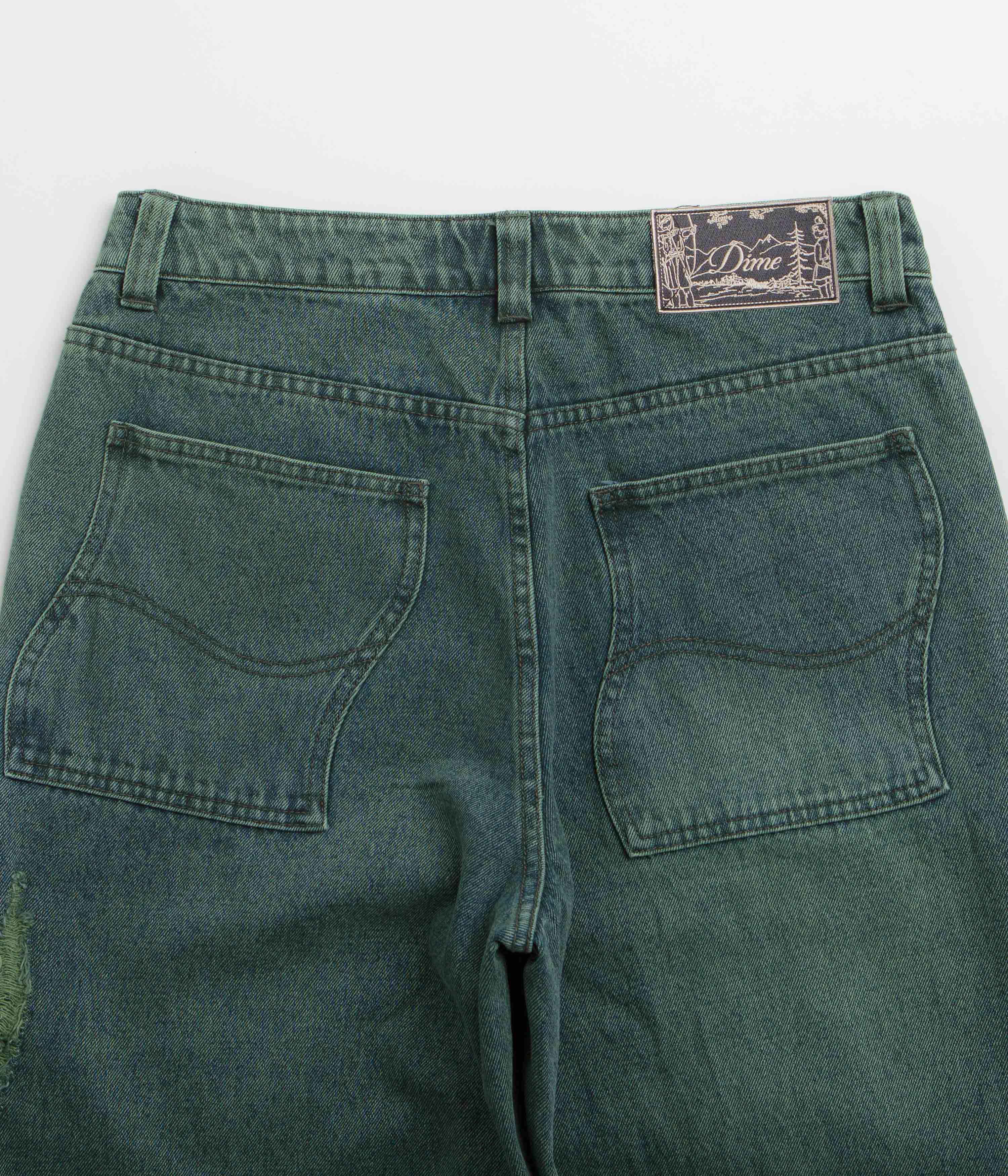 Dime Striped Classic Baggy Denim Pants - Distressed Green - Image 6