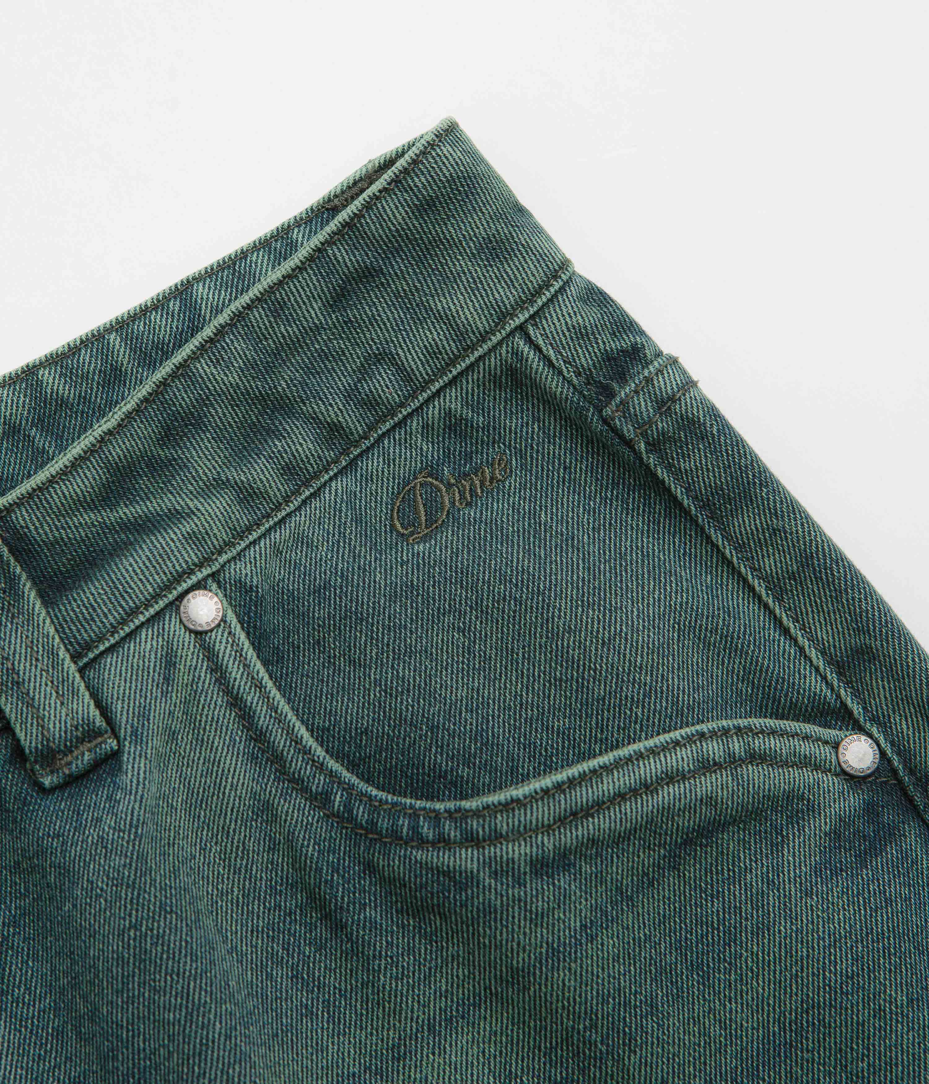 Dime Striped Classic Baggy Denim Pants - Distressed Green - Image 7