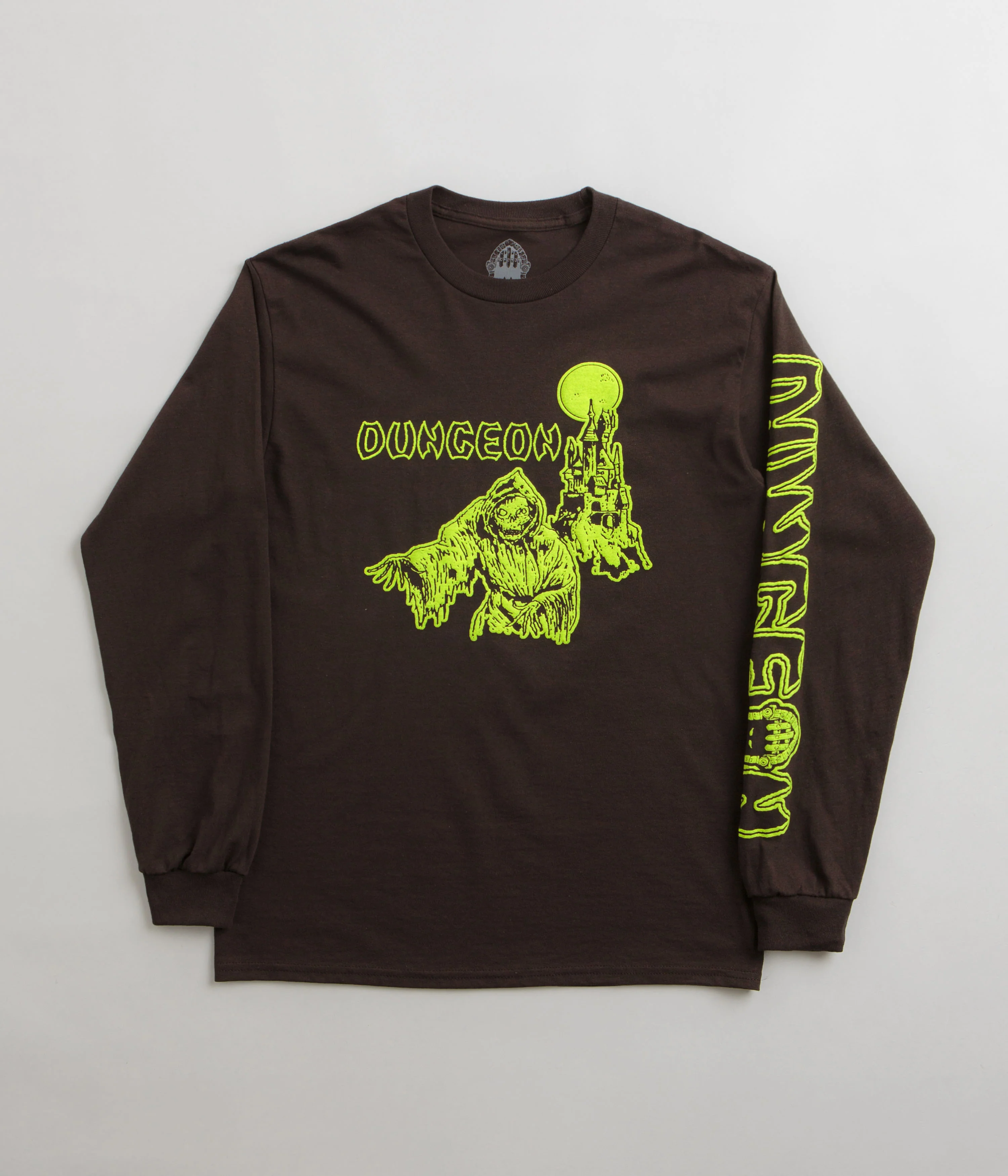 Dungeon Tower Long Sleeve T-Shirt - Chocolate / Neon Yellow