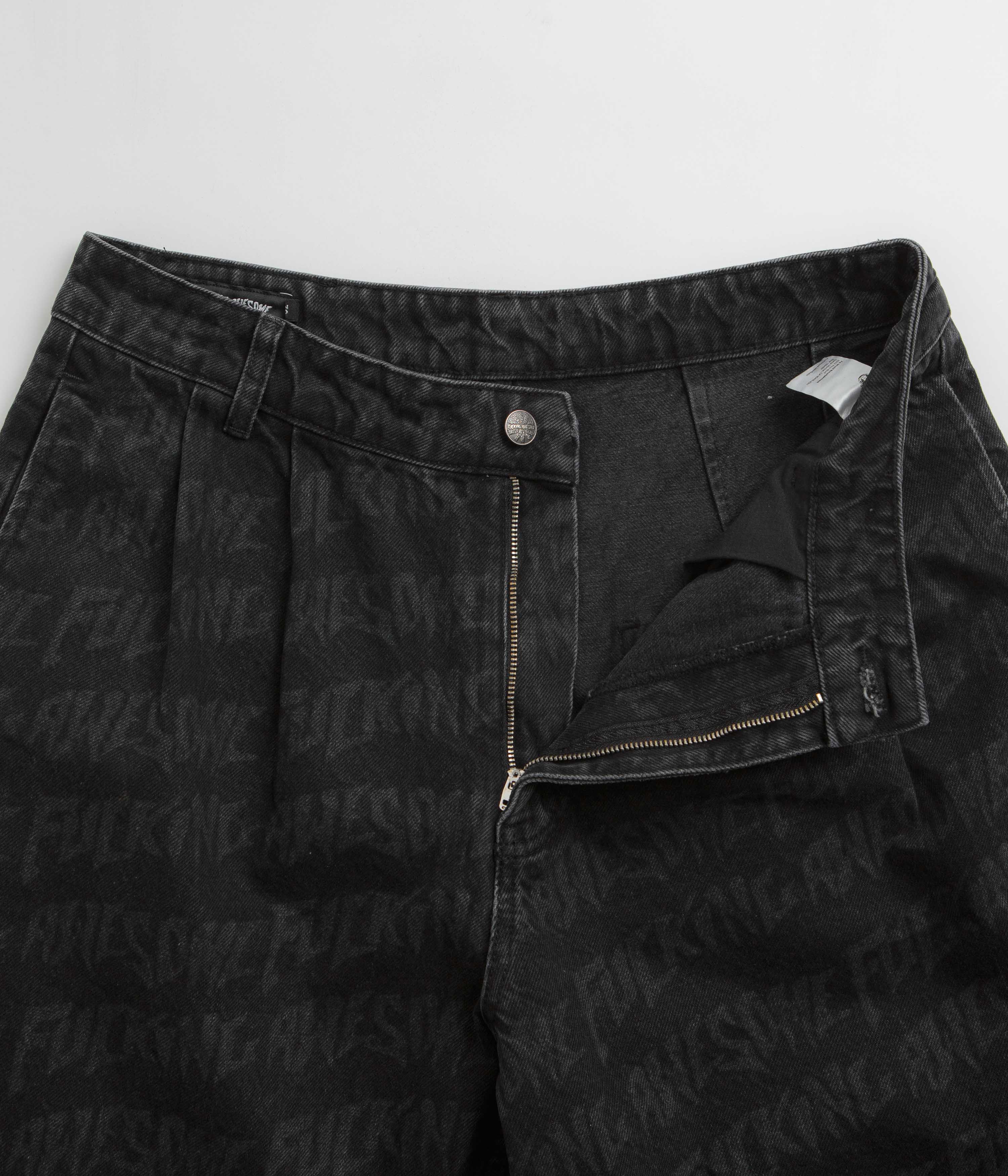 Fucking Awesome Baggy Pleated Denim Laser Shorts - Black - Image 5