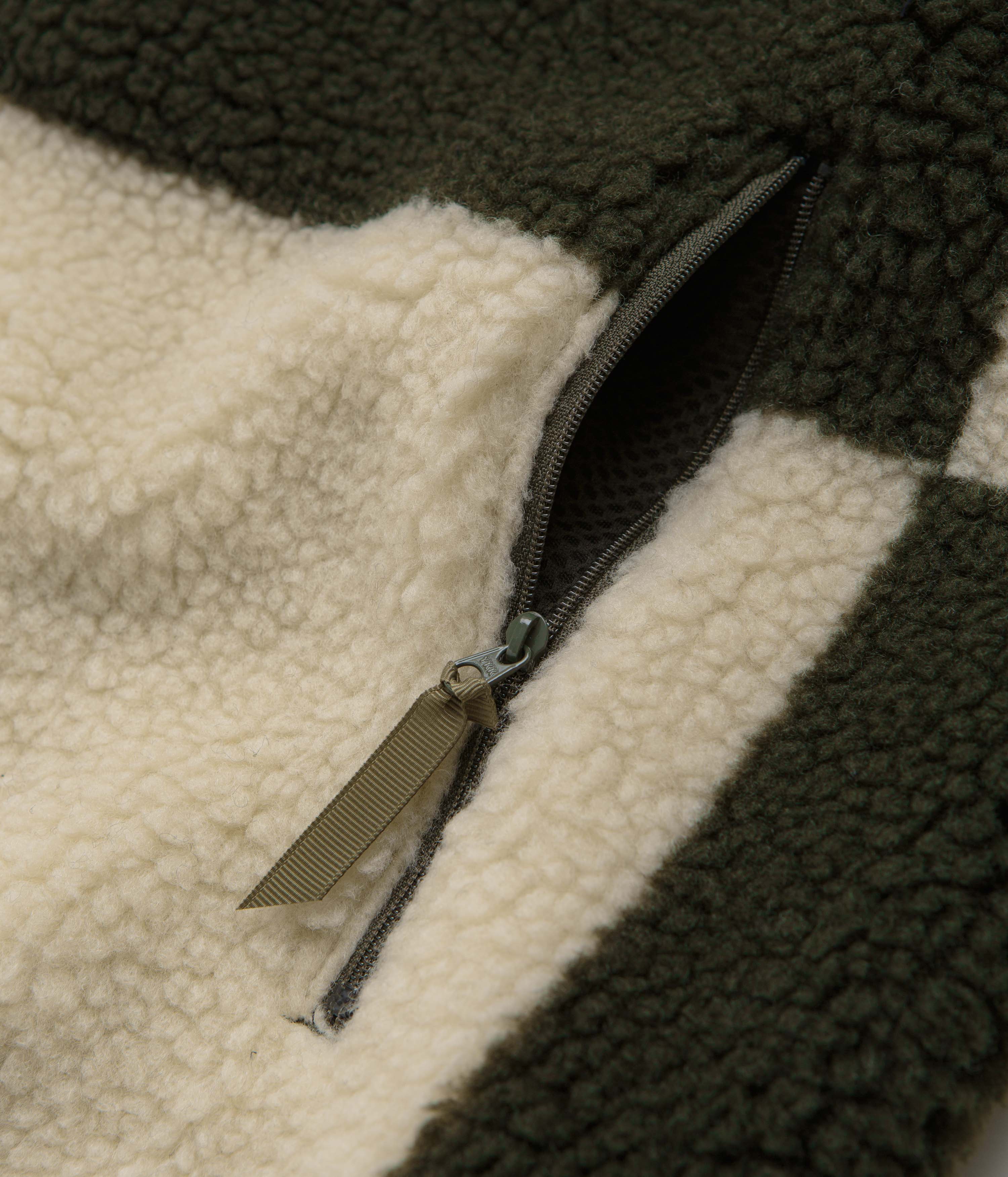 Gramicci Checkered Sherpa Vest - Natural / Olive Check - Image 4
