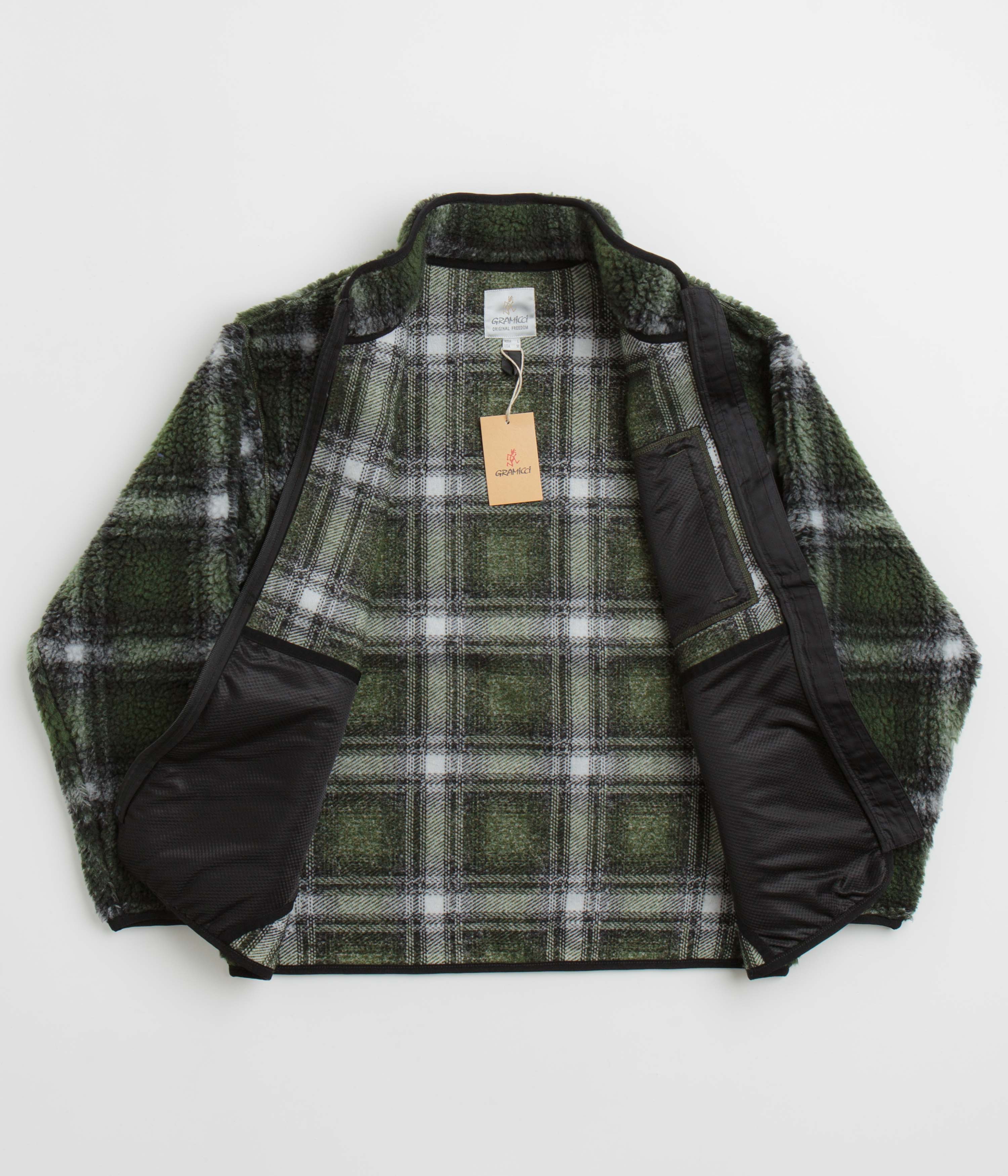 Gramicci Shadow Plaid Sherpa Jacket - Olive Shadow Plaid - Image 2