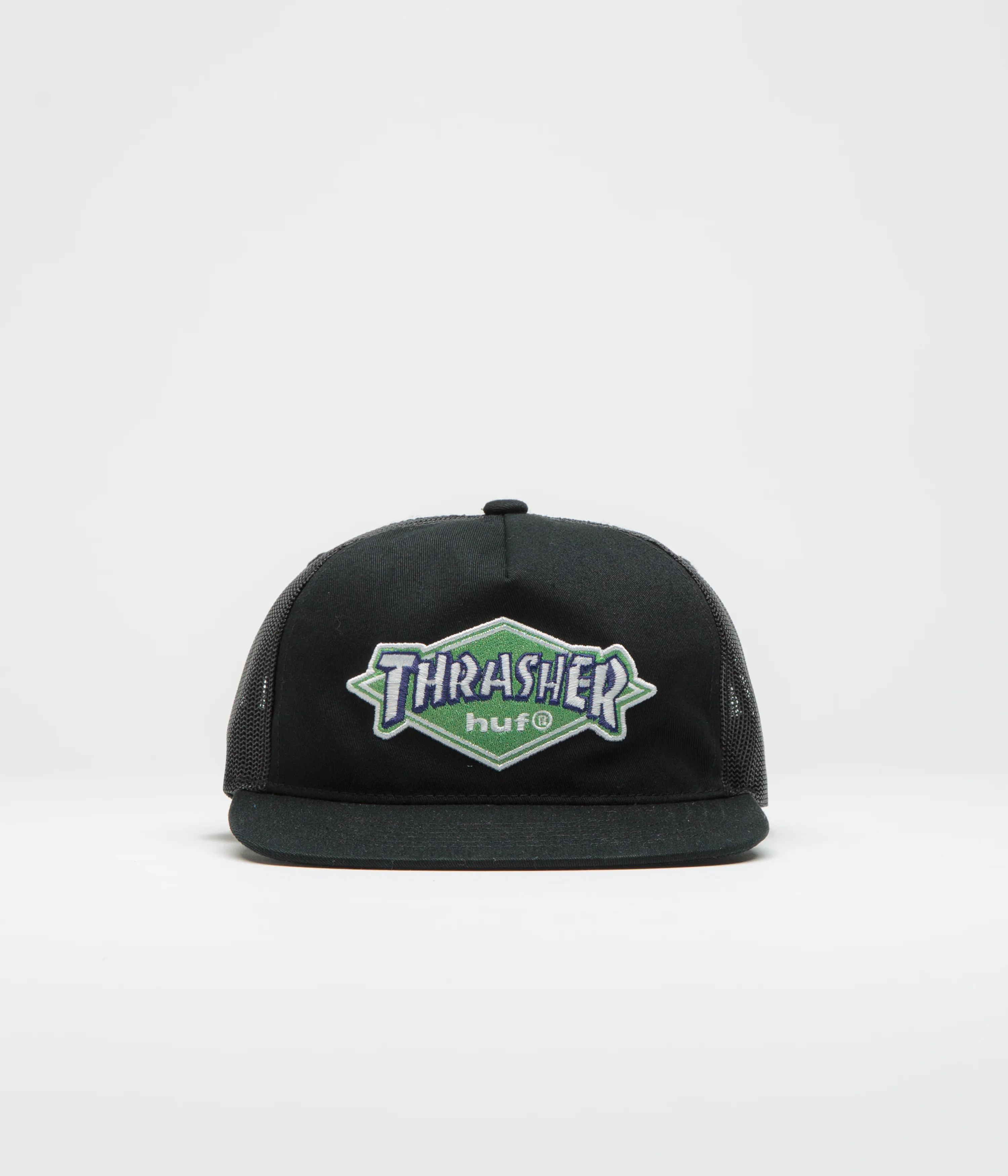 HUF x Thrasher Logo Twill Trucker Cap - Black - Image 2