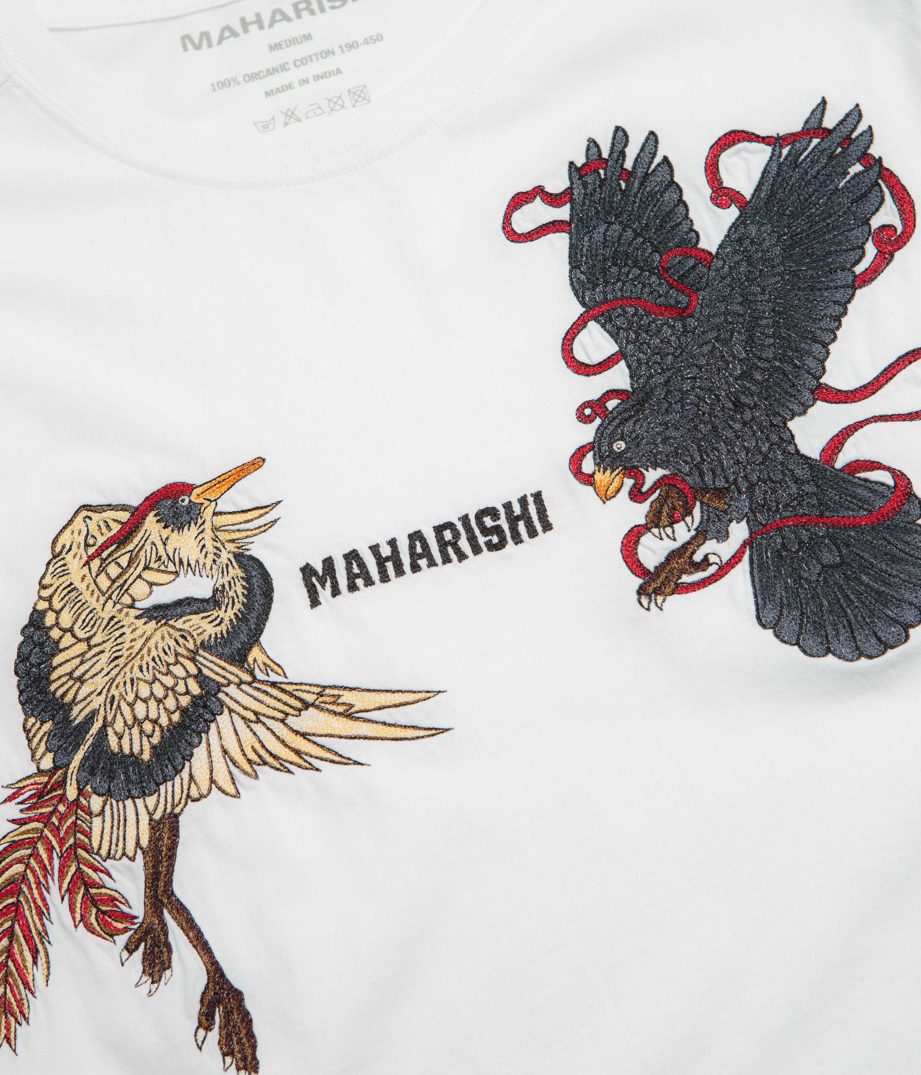 Maharishi Embroidered Black Crow White Heron T-Shirt - White - Image 3