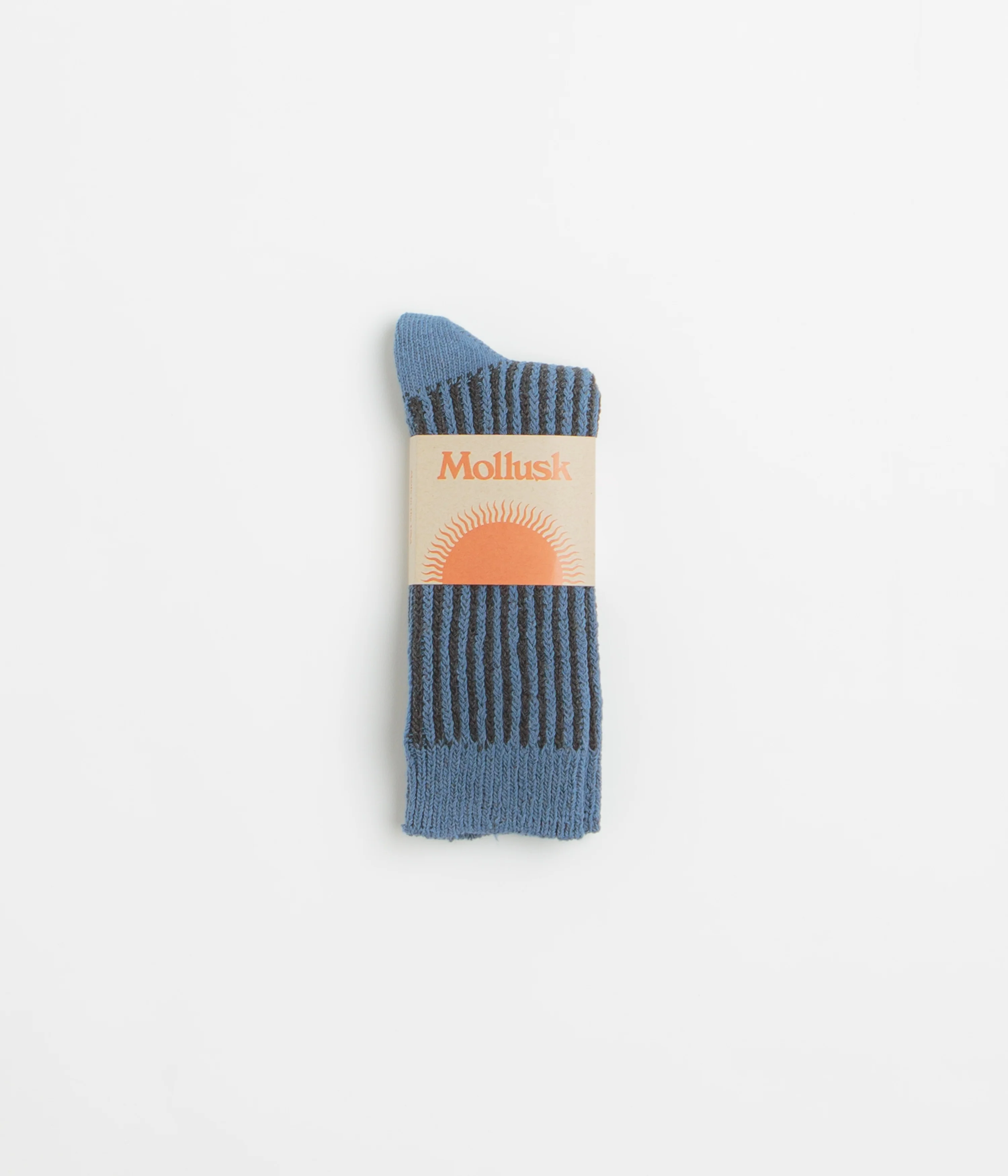 Mollusk Two Tone Rib Socks - Black / Blue - Image 2