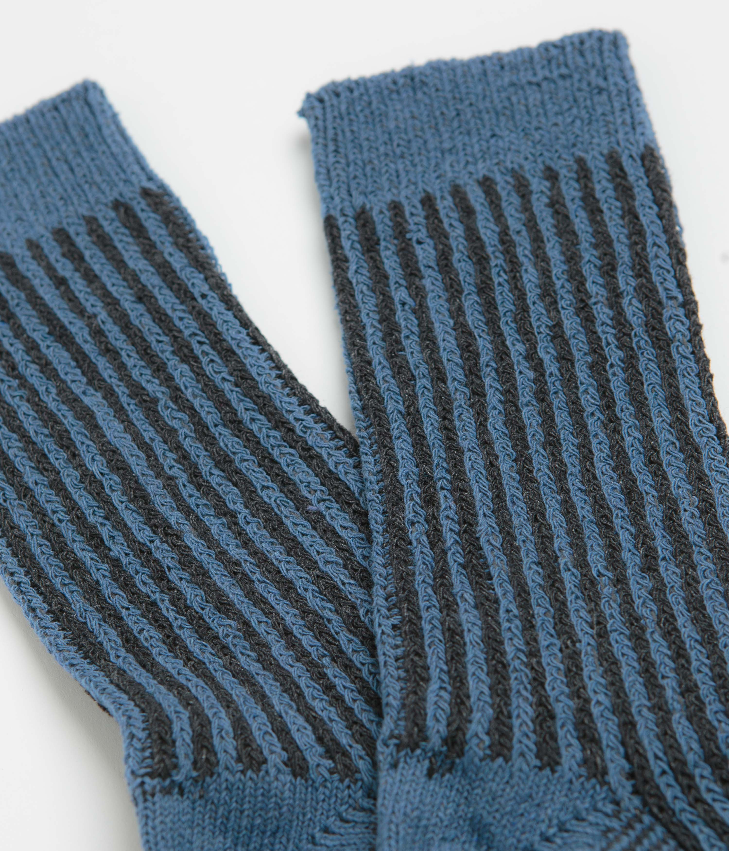 Mollusk Two Tone Rib Socks - Black / Blue - Image 3