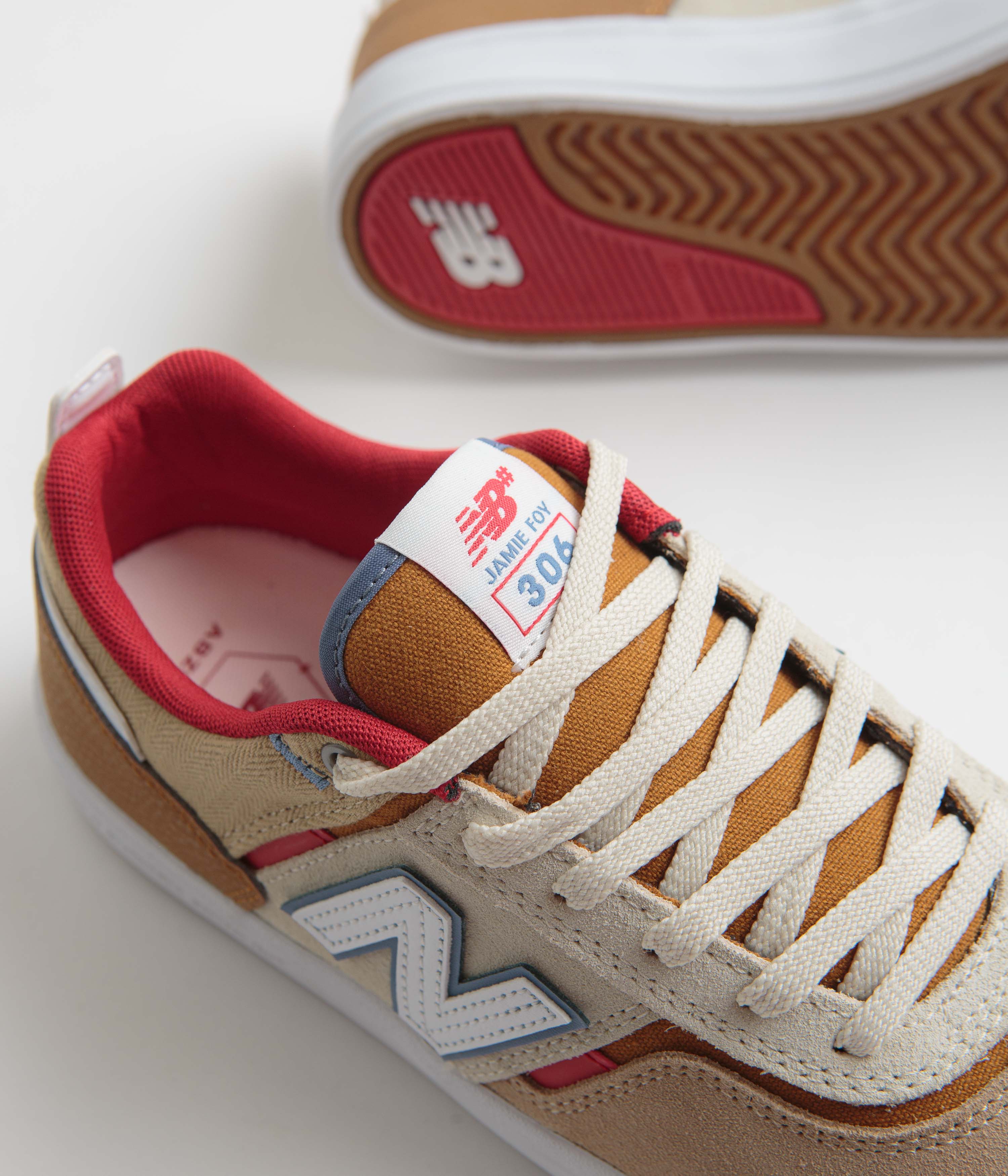 New Balance Numeric 306 Jamie Foy Shoes - Tan / Red - Image 3