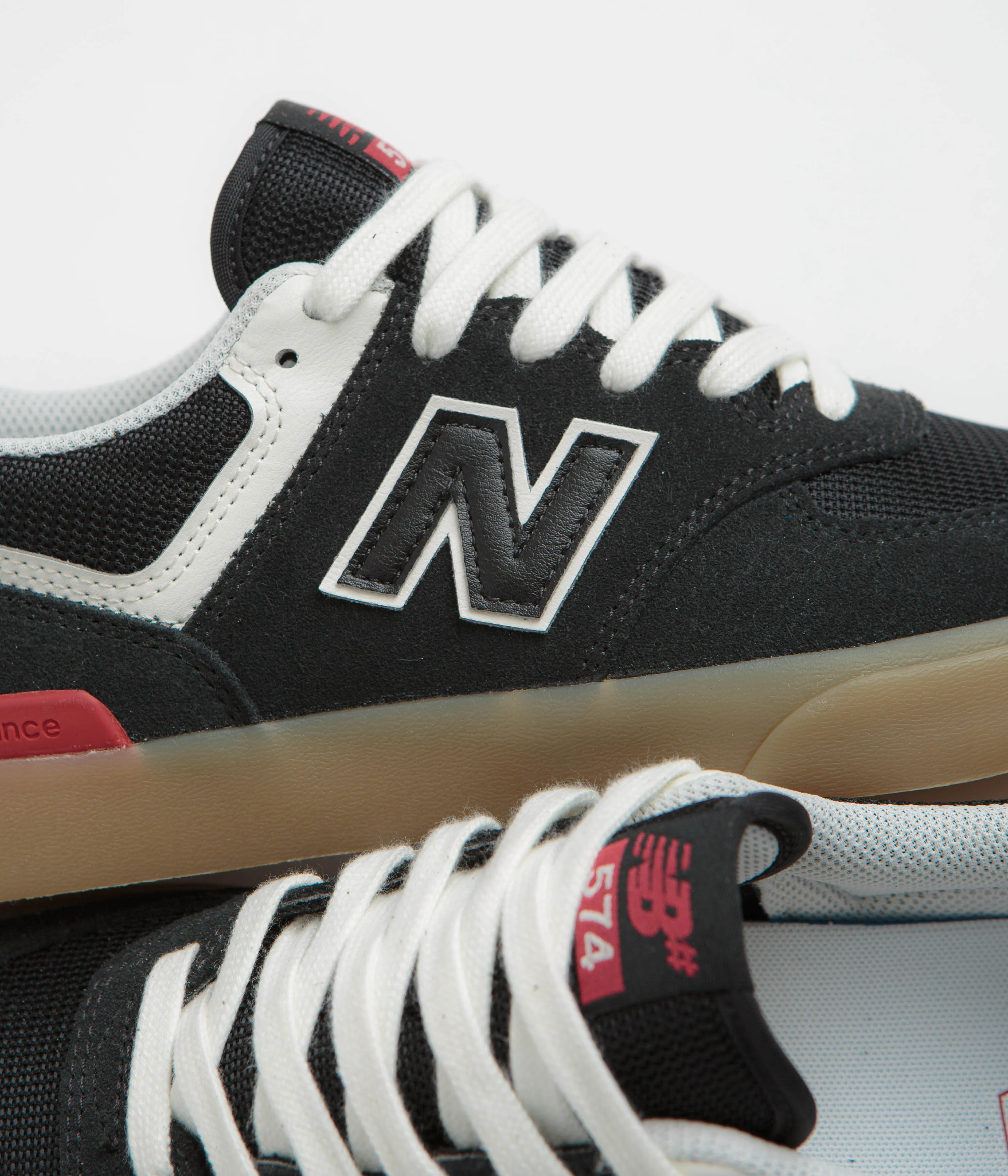 New Balance Numeric 574 Shoes - Black / White / Gum - Image 3