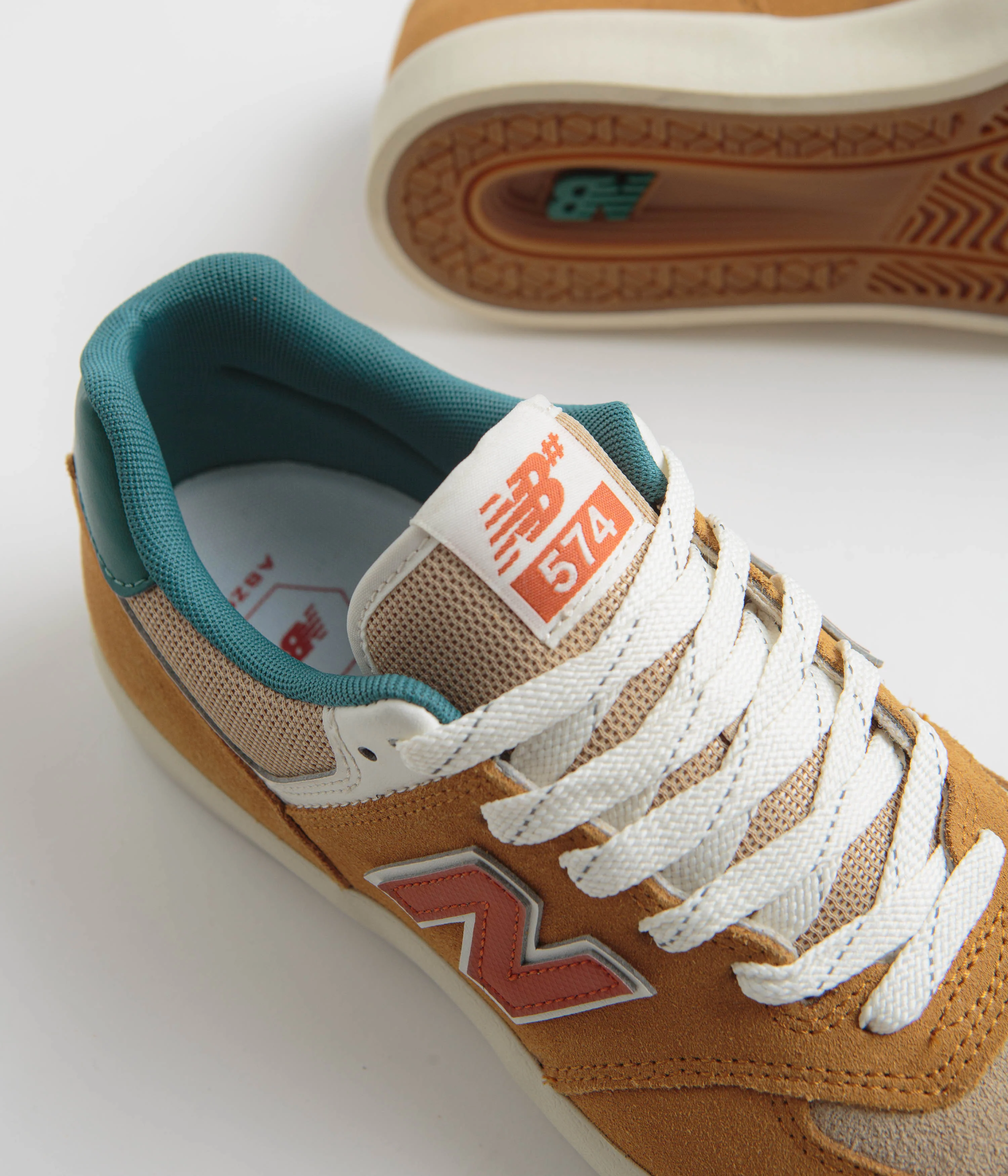 New Balance Numeric 574 Shoes - Wheat / Vintage Teal - Image 3