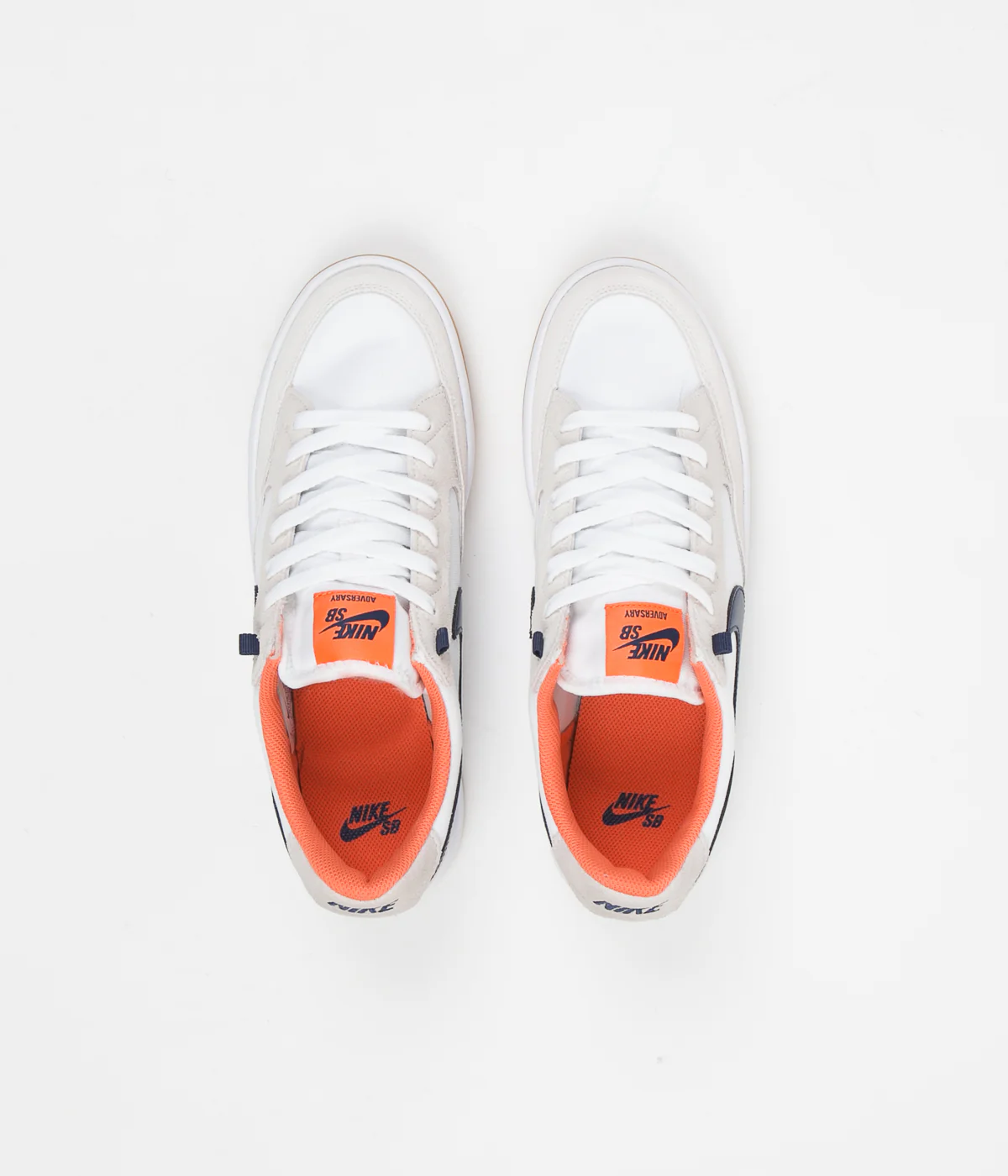 Nike SB Adversary Premium Shoes - White / Midnight Navy - Turf Orange - Image 8