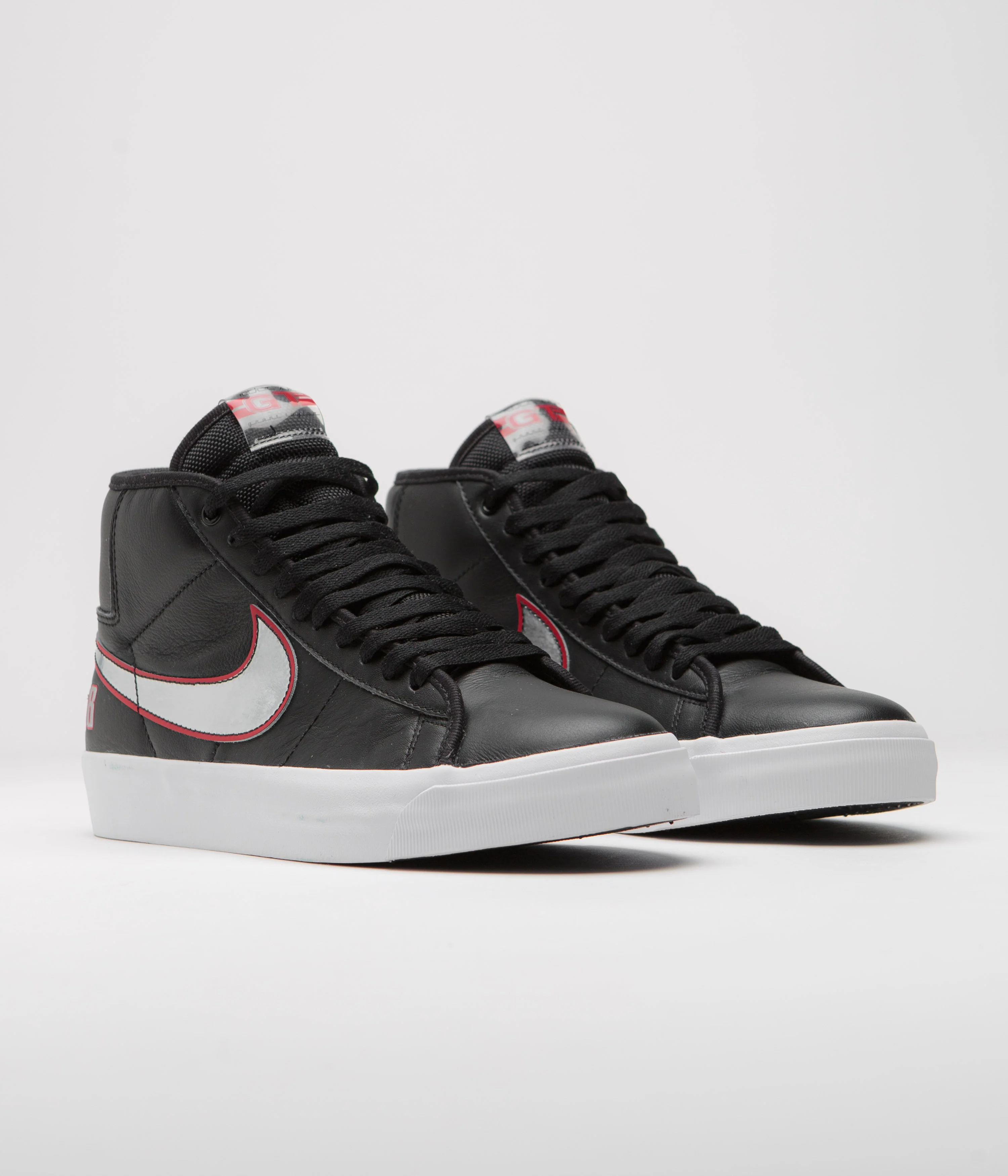 Nike SB Blazer Mid Pro GT Shoes - Black / Metallic Silver - University Red - Image 2