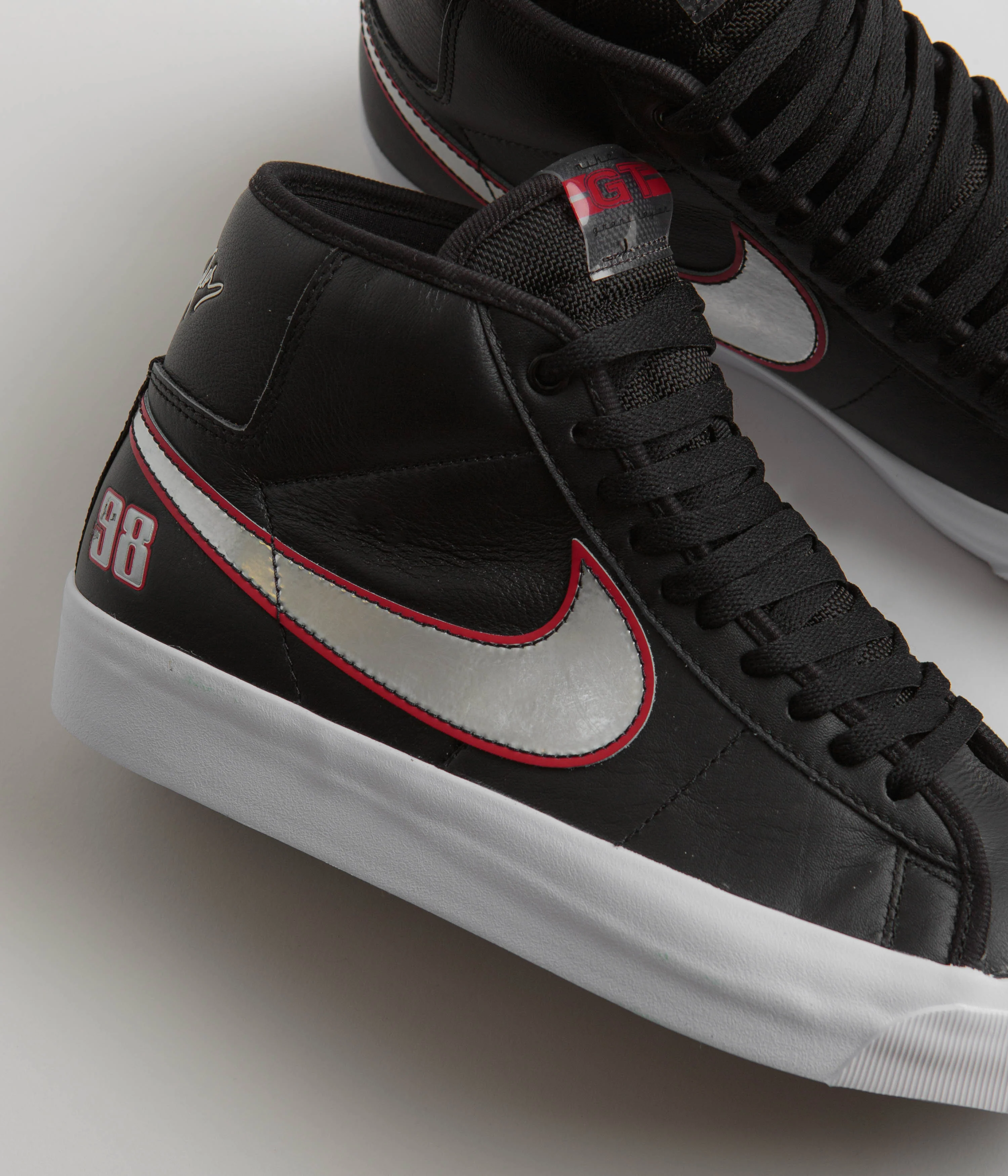 Nike SB Blazer Mid Pro GT Shoes - Black / Metallic Silver - University Red - Image 3